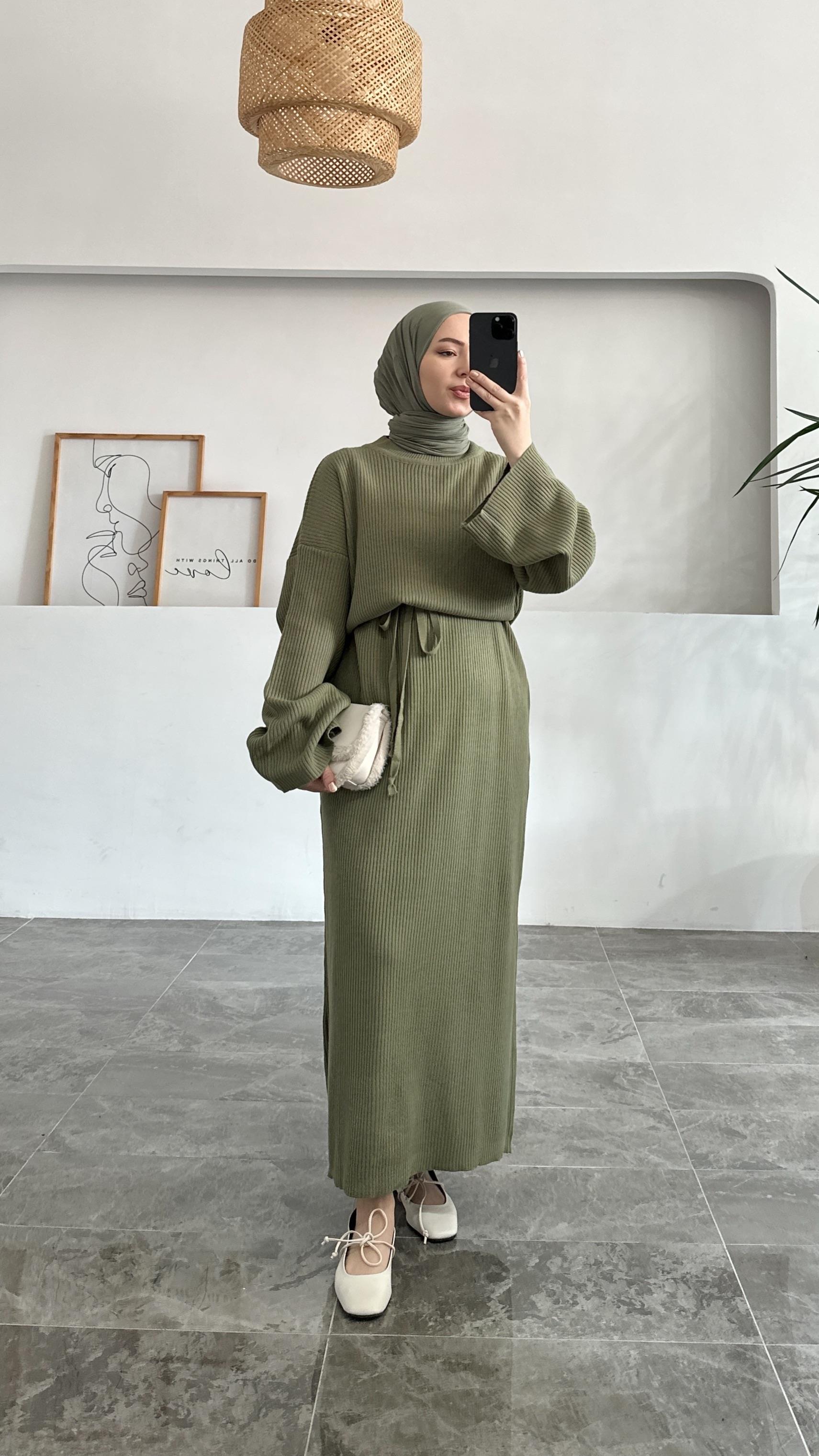 Pella Su Yeşili Fitilli Triko Elbise