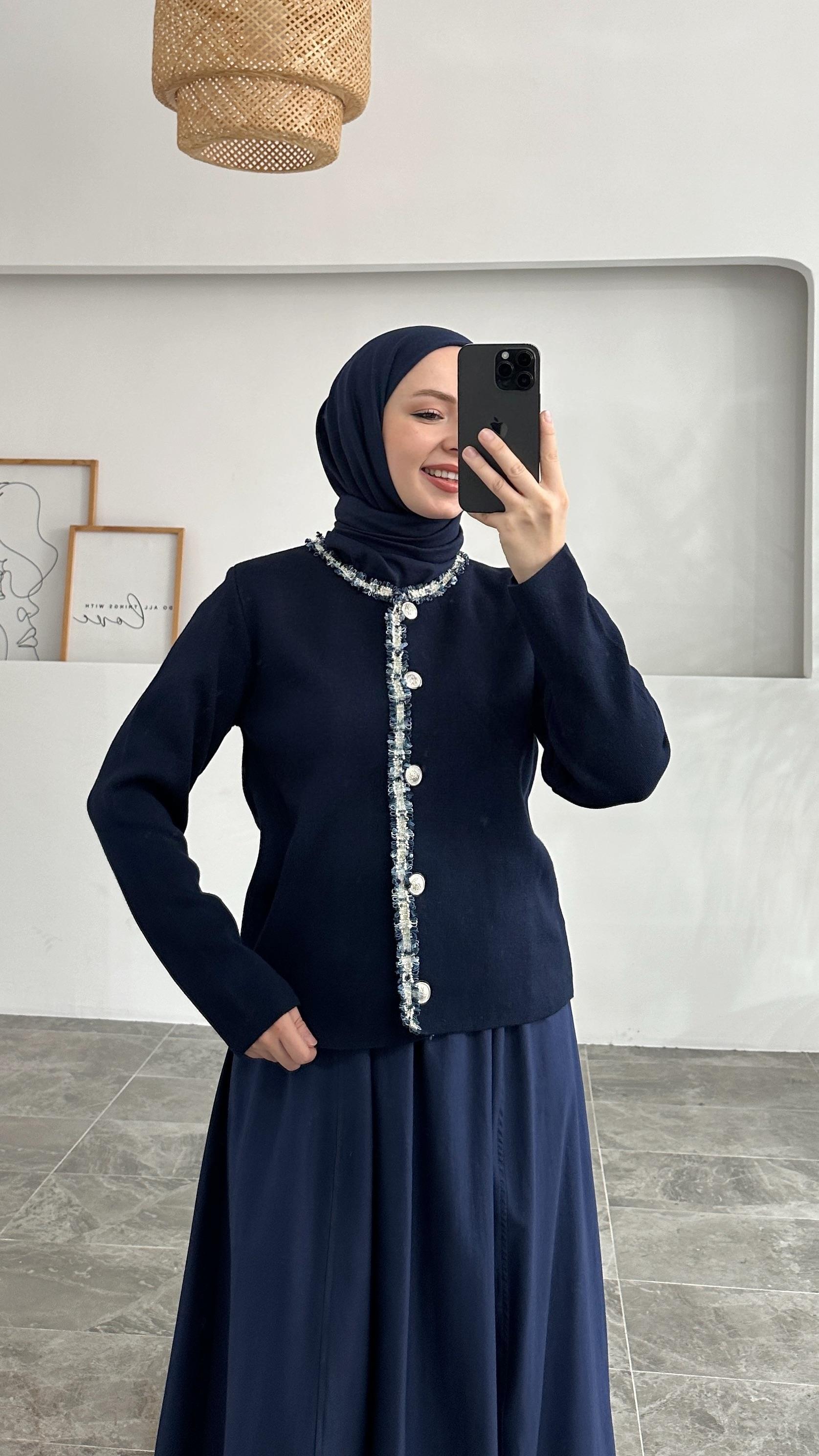 Persi Lacivert Pullu Lacivert Triko Hırka