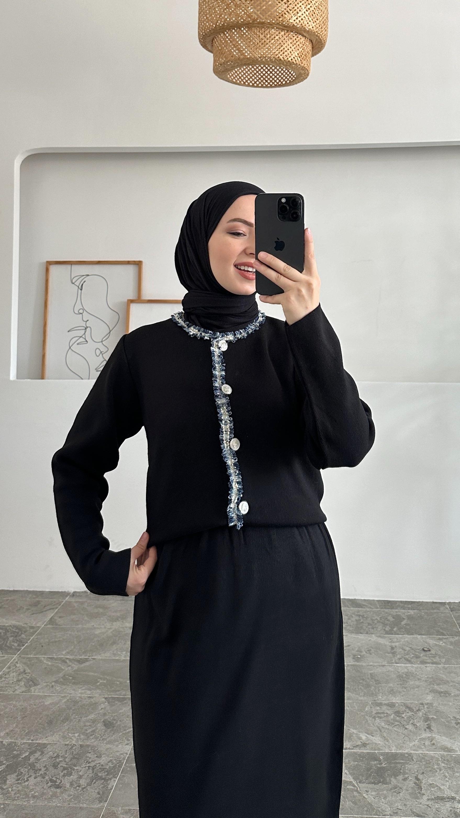 Persi Lacivert Pullu Siyah Triko Hırka