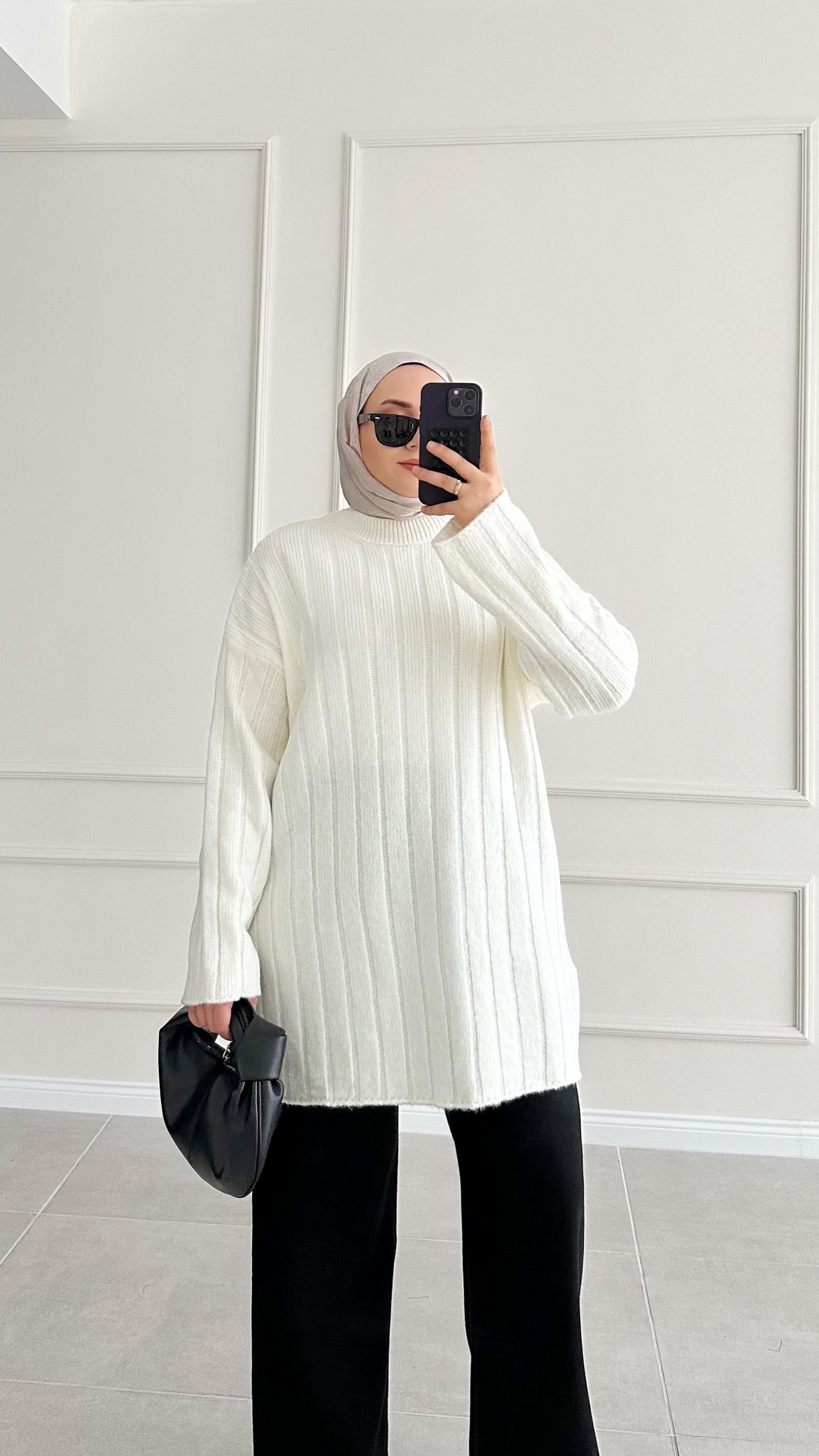 Piace Çizgili Krem Triko Kazak 