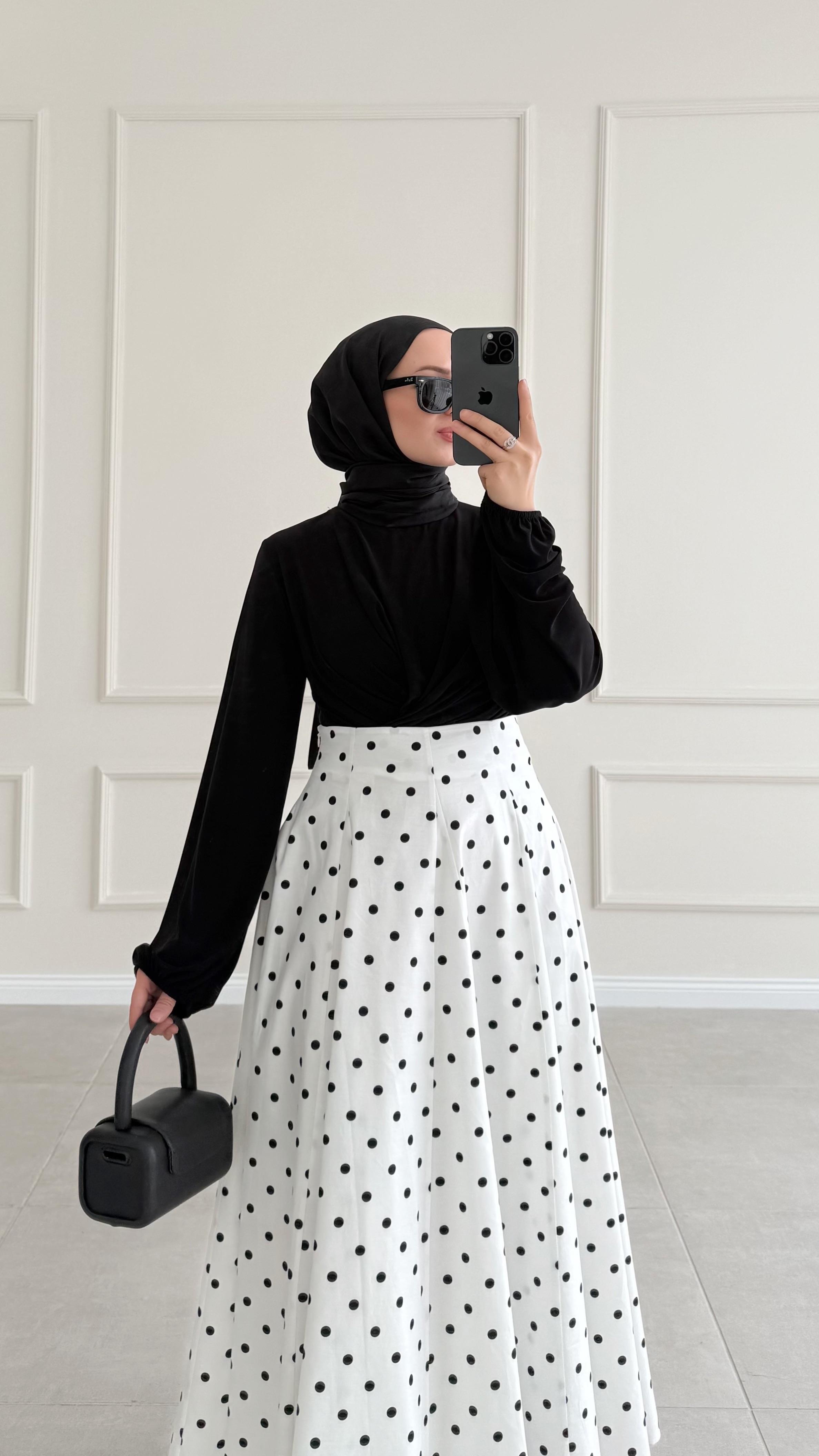 Pier Premıum Puantiyeli Beyaz Etek