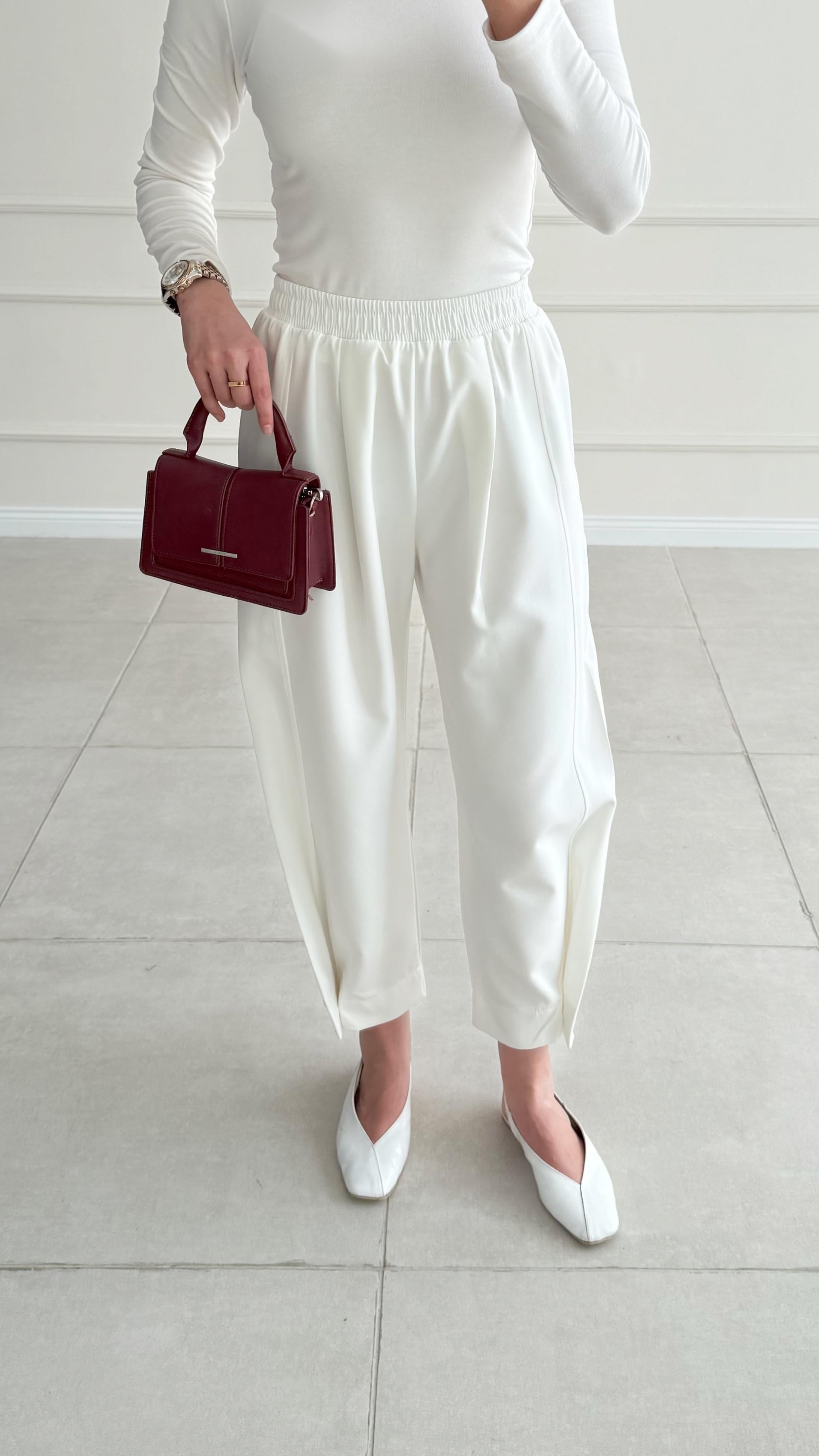 Polen Taşlı Beyaz Pantolon