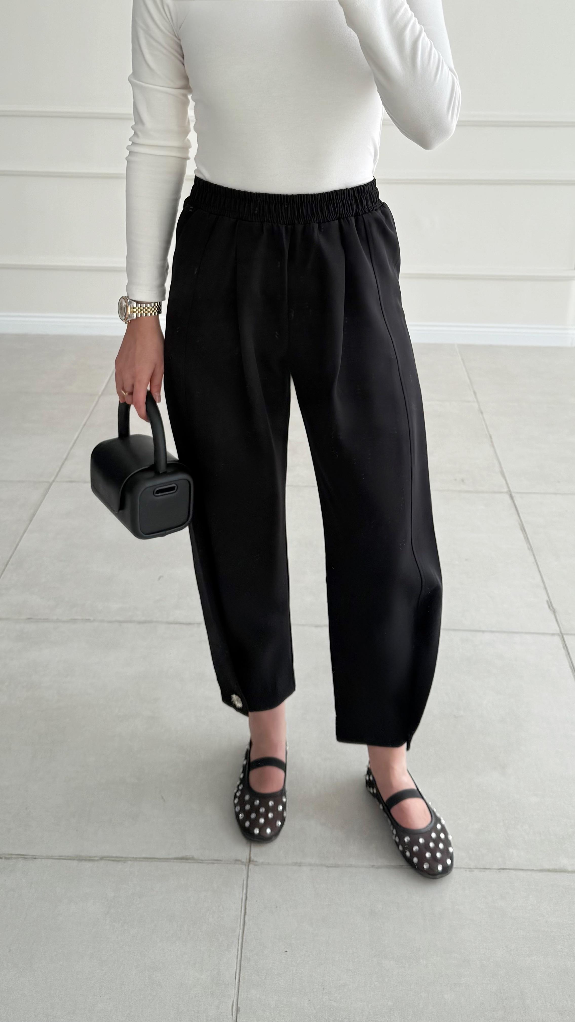 Polen Taşlı Siyah Pantolon