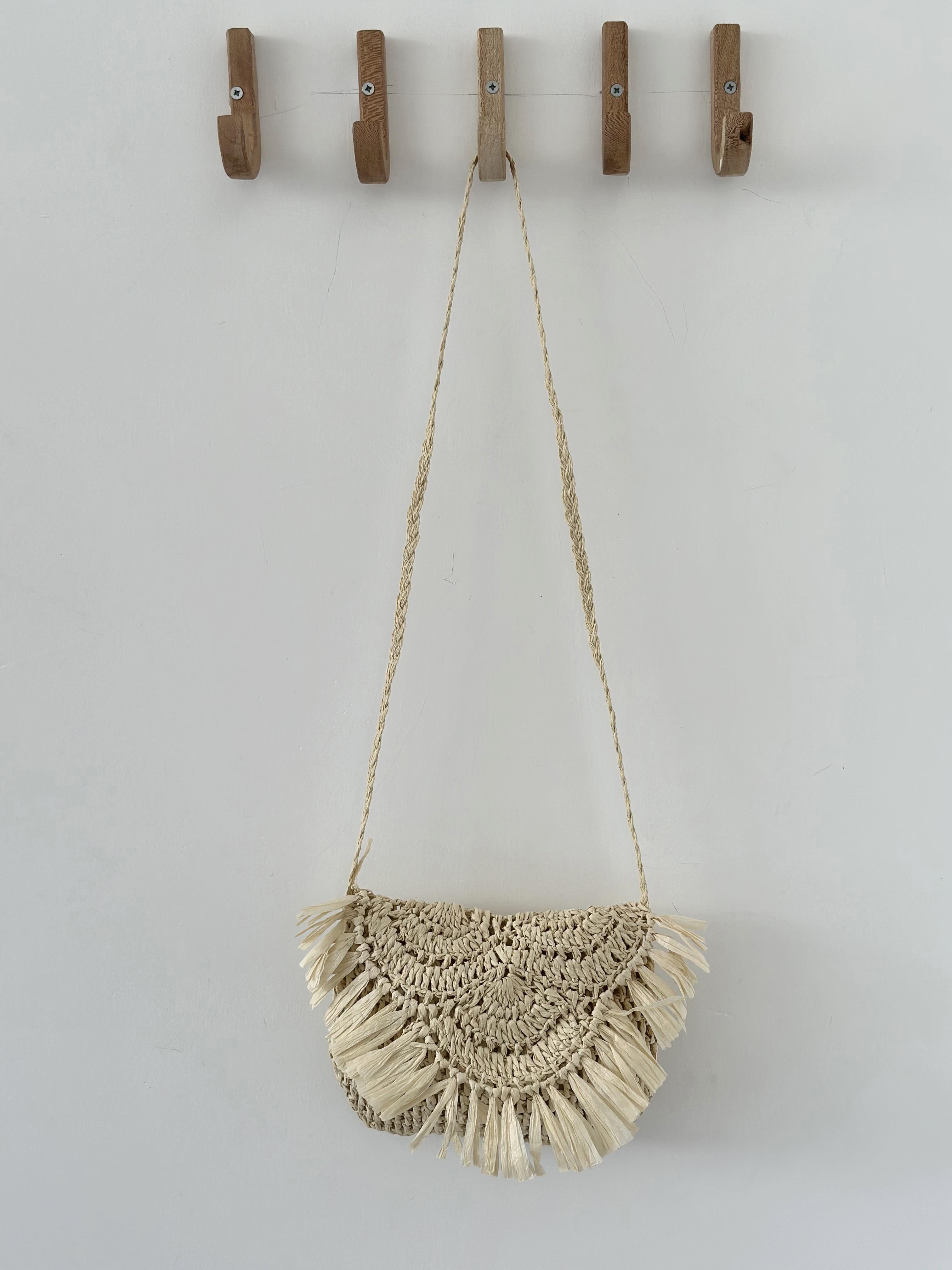 Püsküllü Astarlı Krem Hasır Çapraz & Omuz Çantası