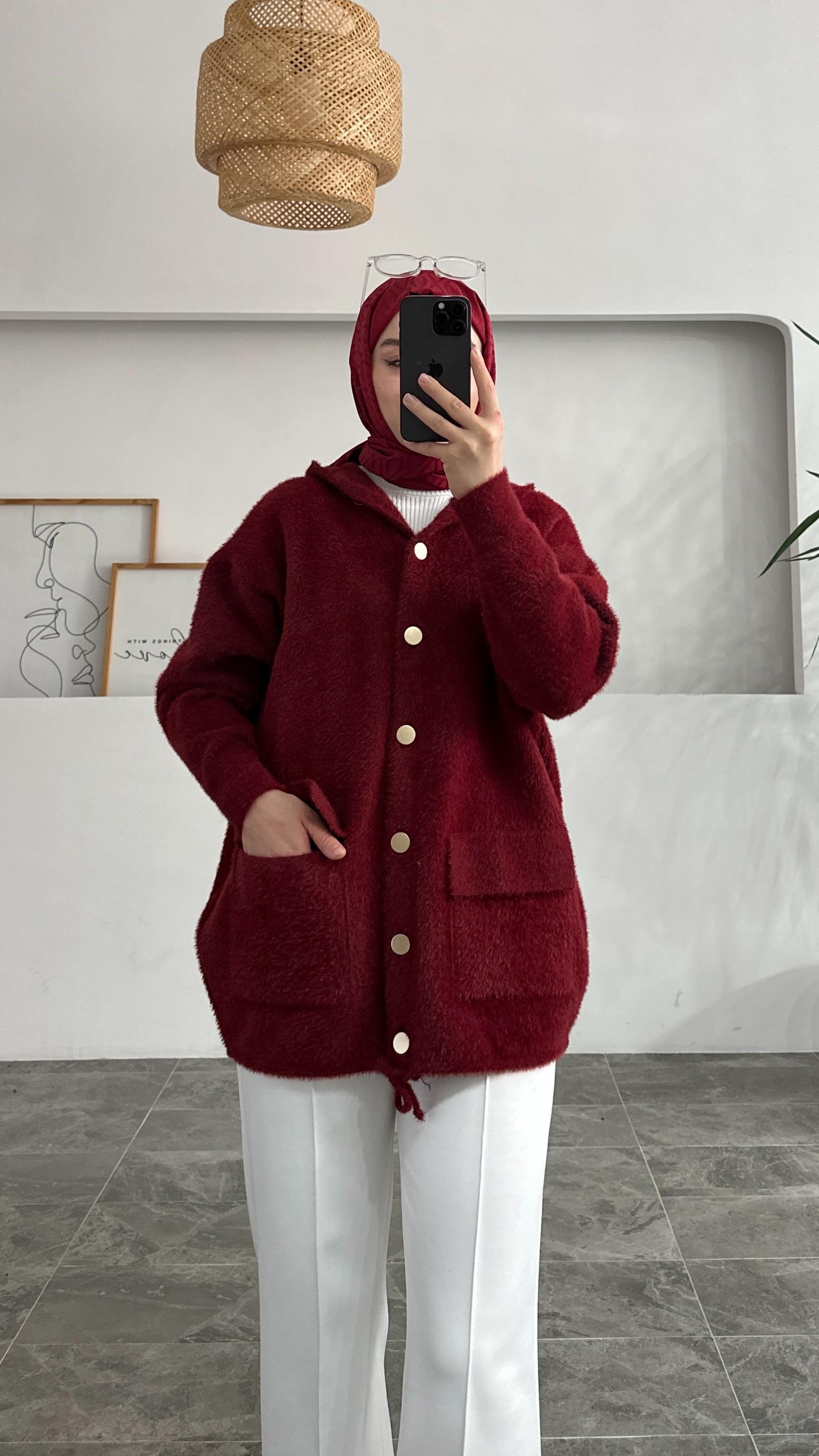 Ramie Angora Premıum Bordo Hırka