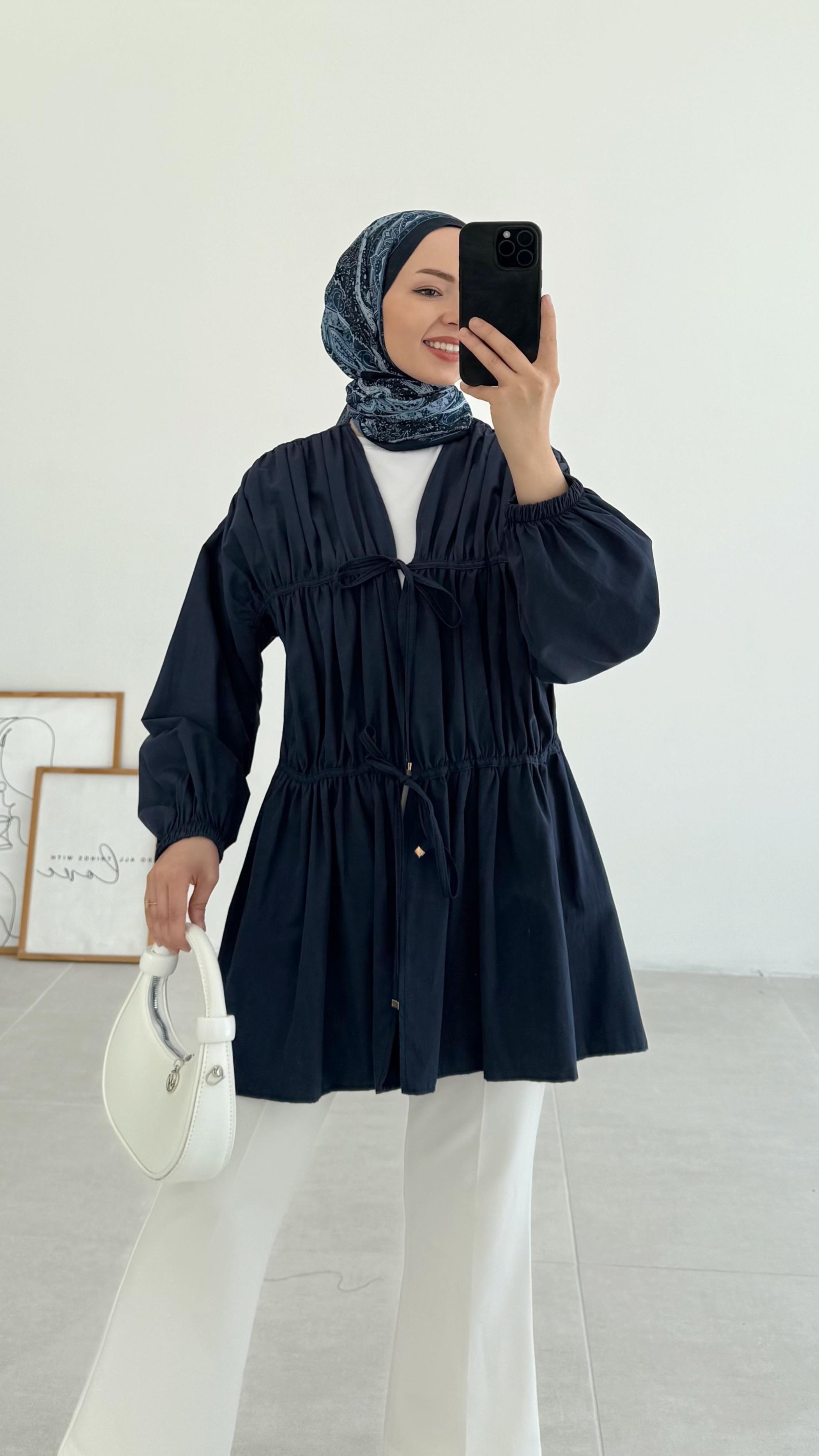 Ranel Büzgülü Lacivert Kimono