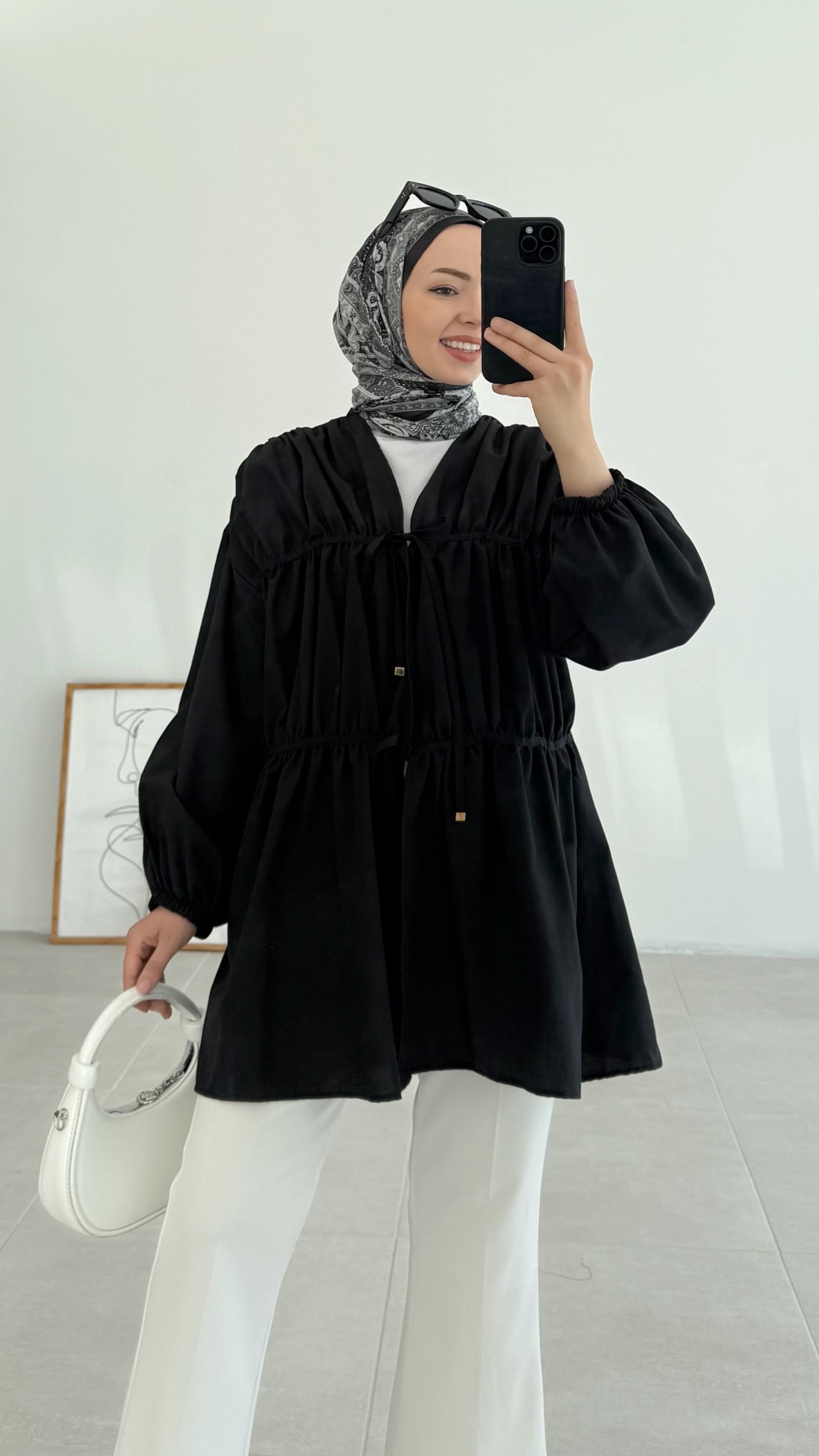 Ranel Büzgülü Siyah Kimono