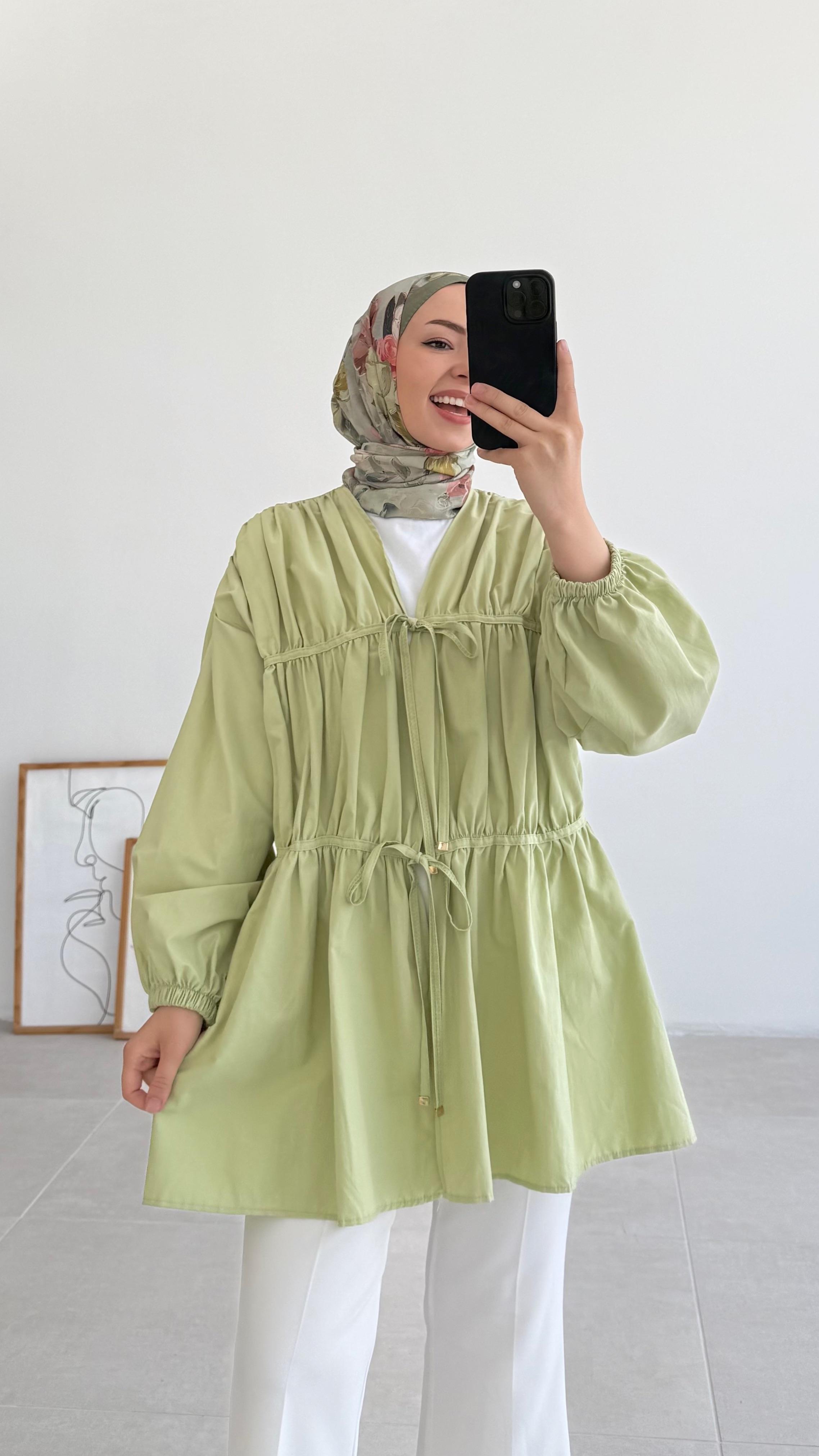 Ranel Büzgülü Yeşil Kimono