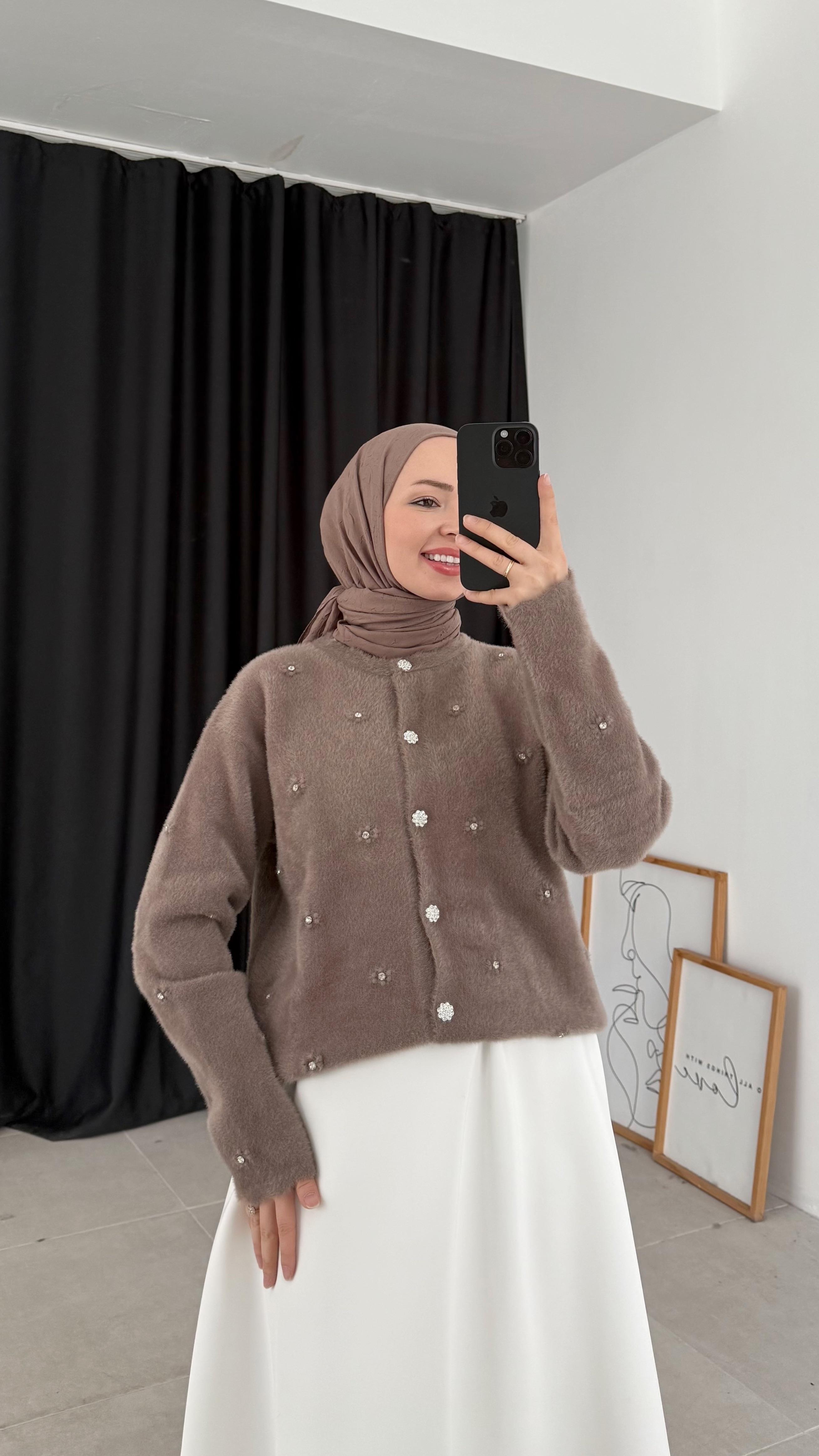 Raya Premıum Angora Taşlı Vizon Hırka 