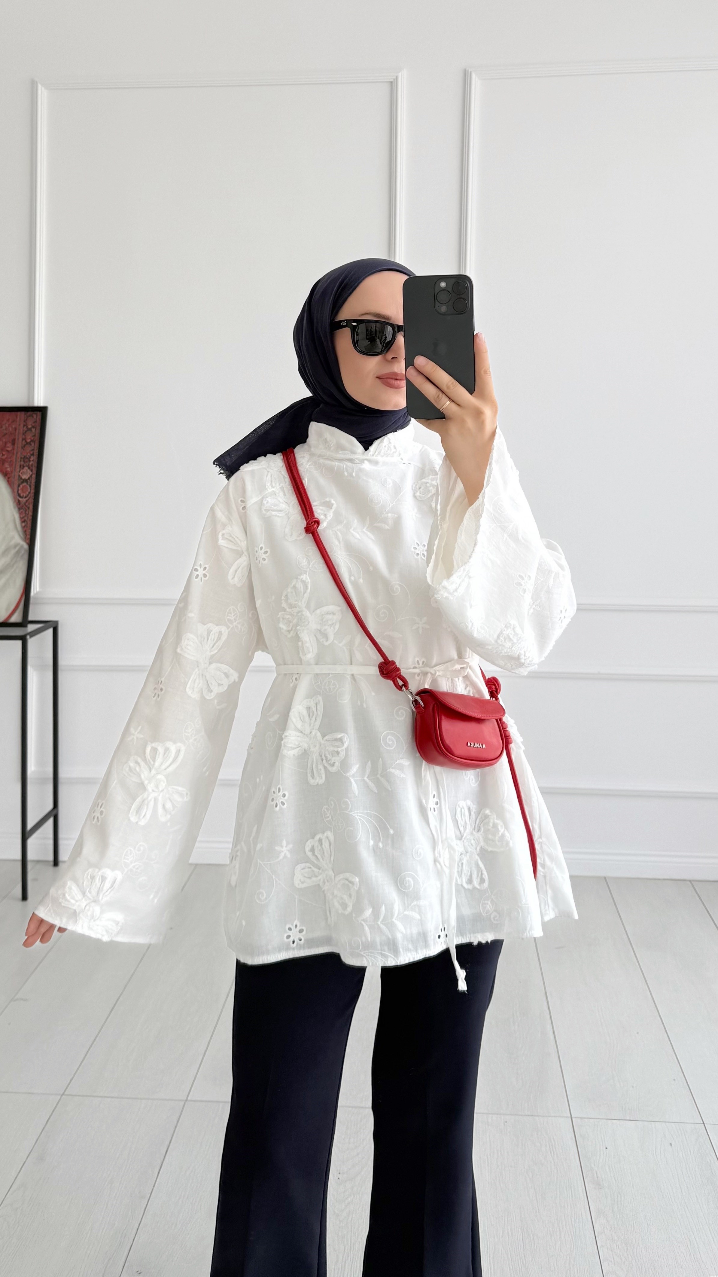 Retro Vintage Ekru Desenli Bluz