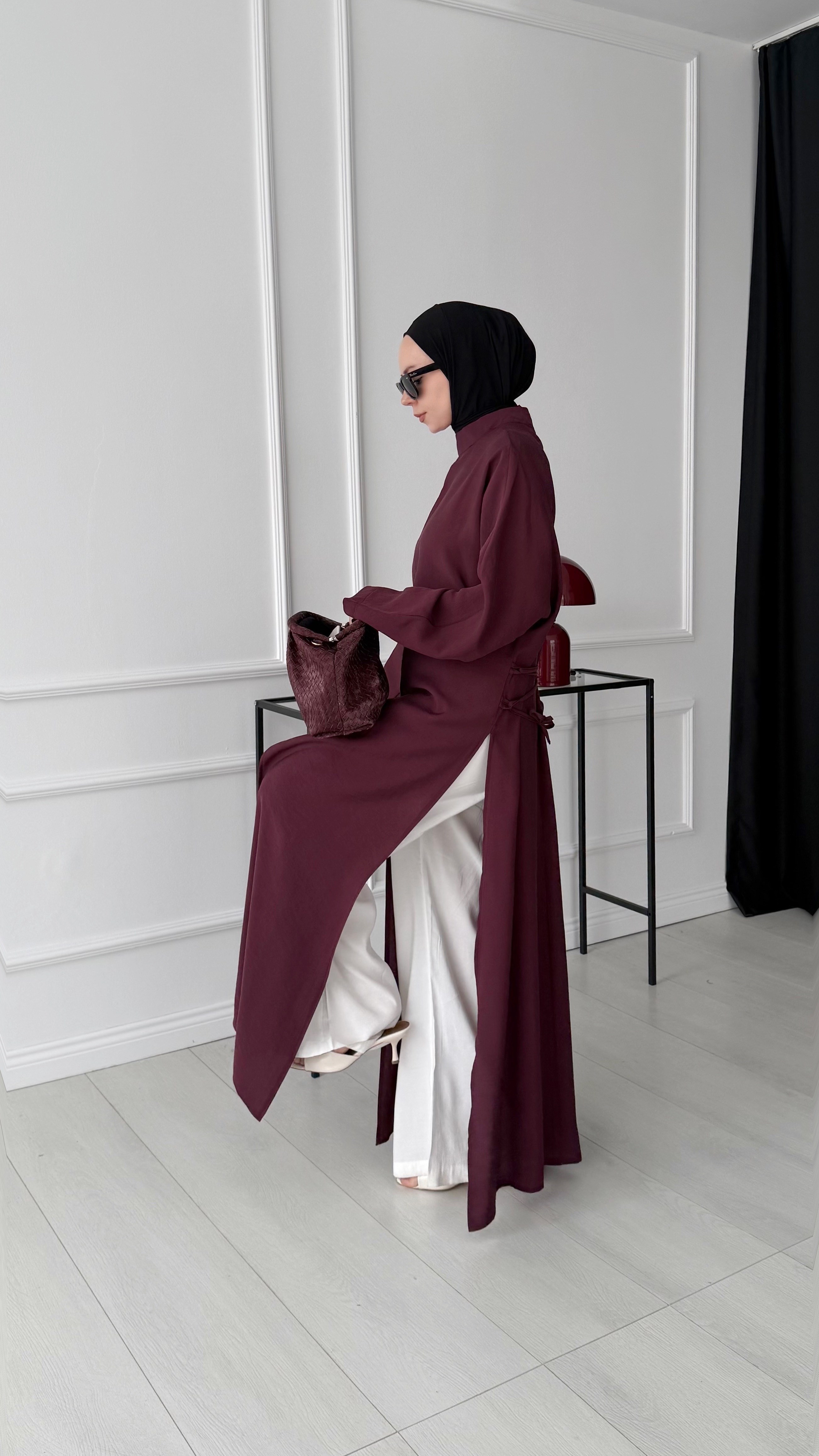 Rona Arabic Yırtmaçlı Mürdüm İpli Tunik