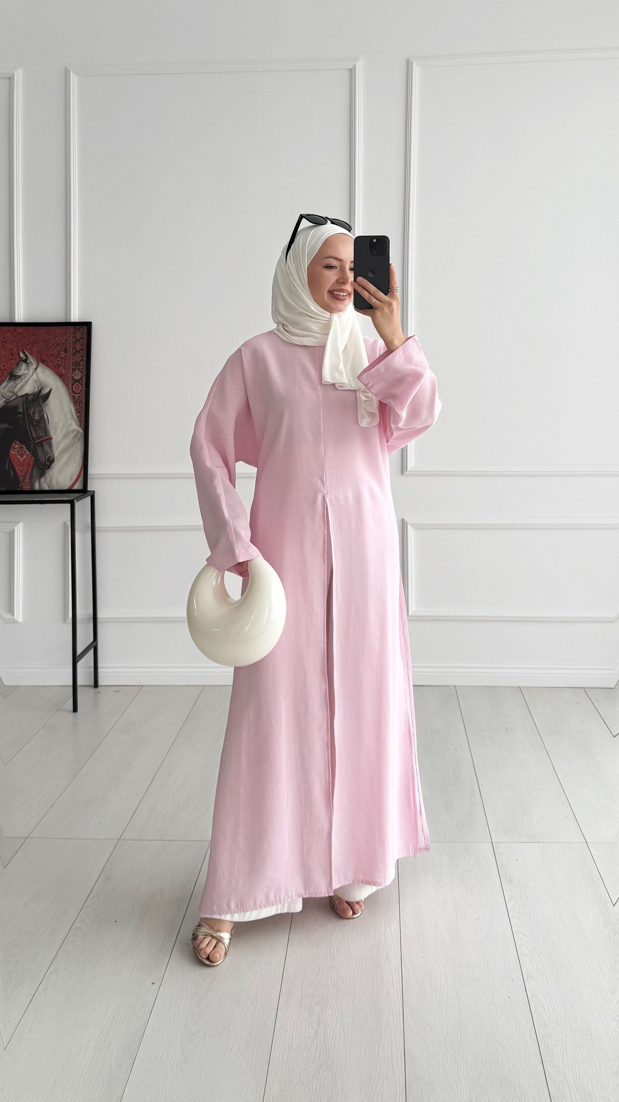 Rona Arabic Yırtmaçlı Pembe İpli Tunik