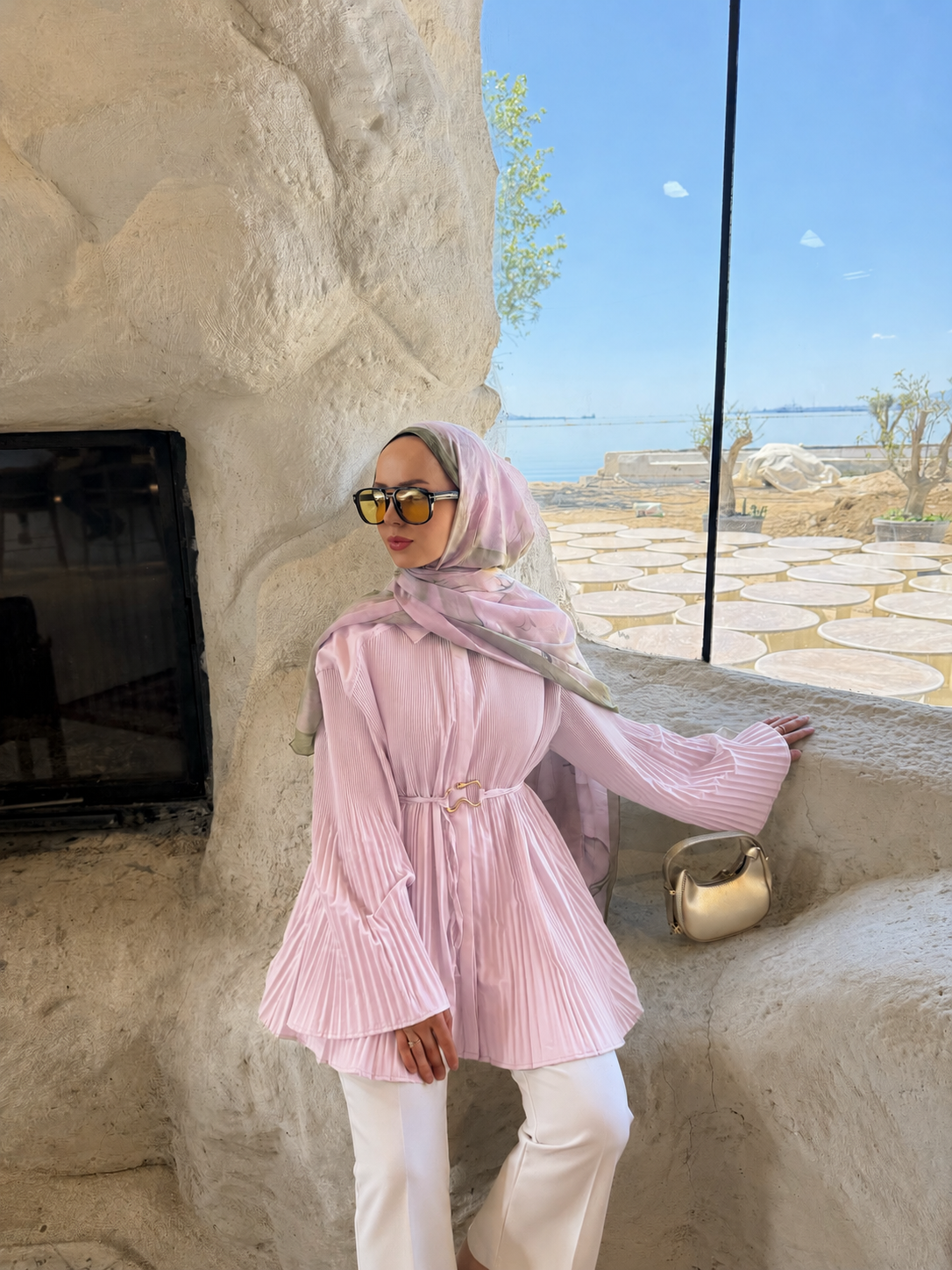 Rope Piliseli Kemer Tokalı Pembe Gömlek