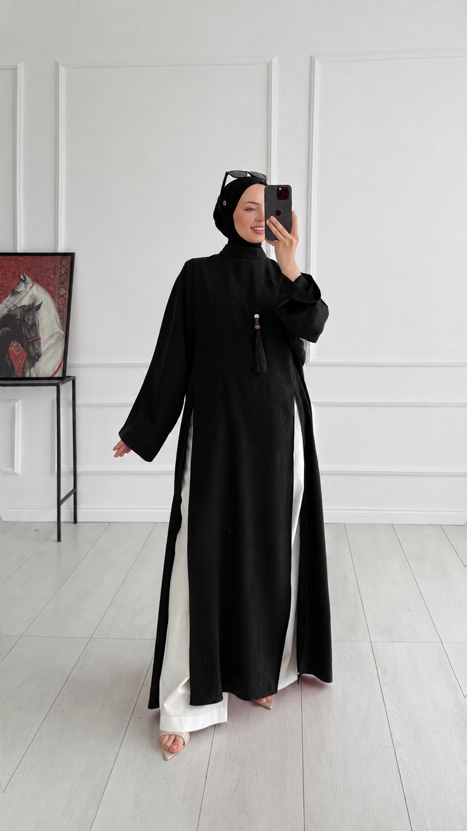 Rose Oversize Arabic Yırtmaçlı Siyah Tunik 
