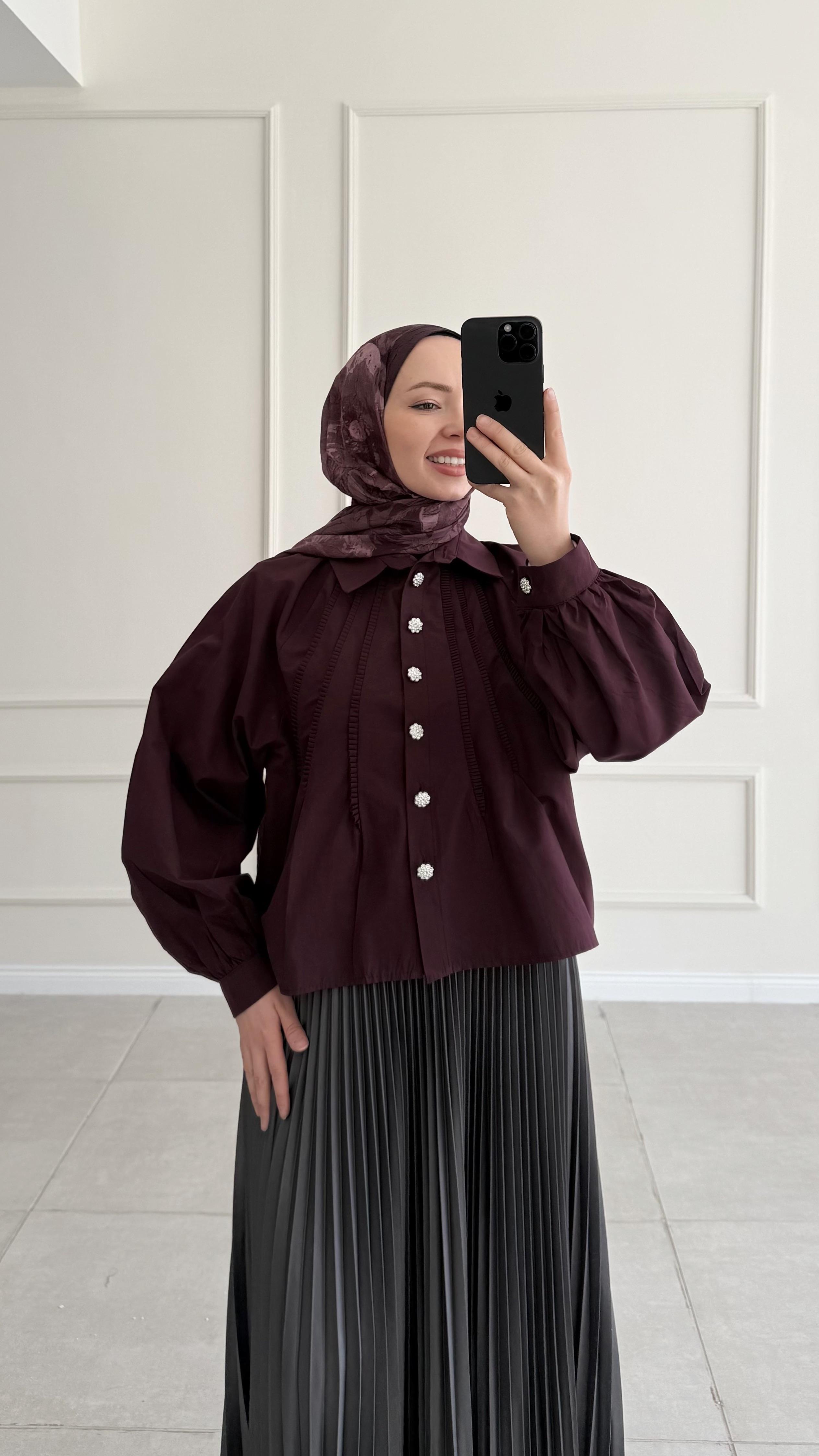 Royal Premium Taş Düğmeli Bordo Gömlek