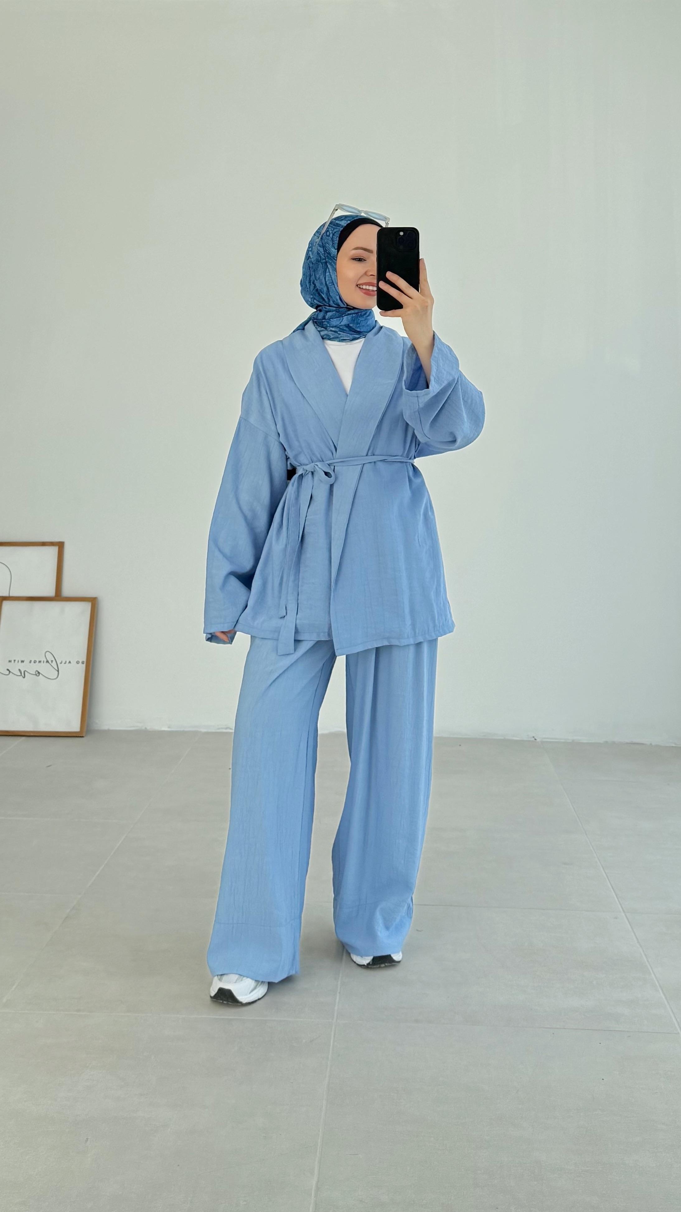 Sahra Rahat Kimono Mavi Takım