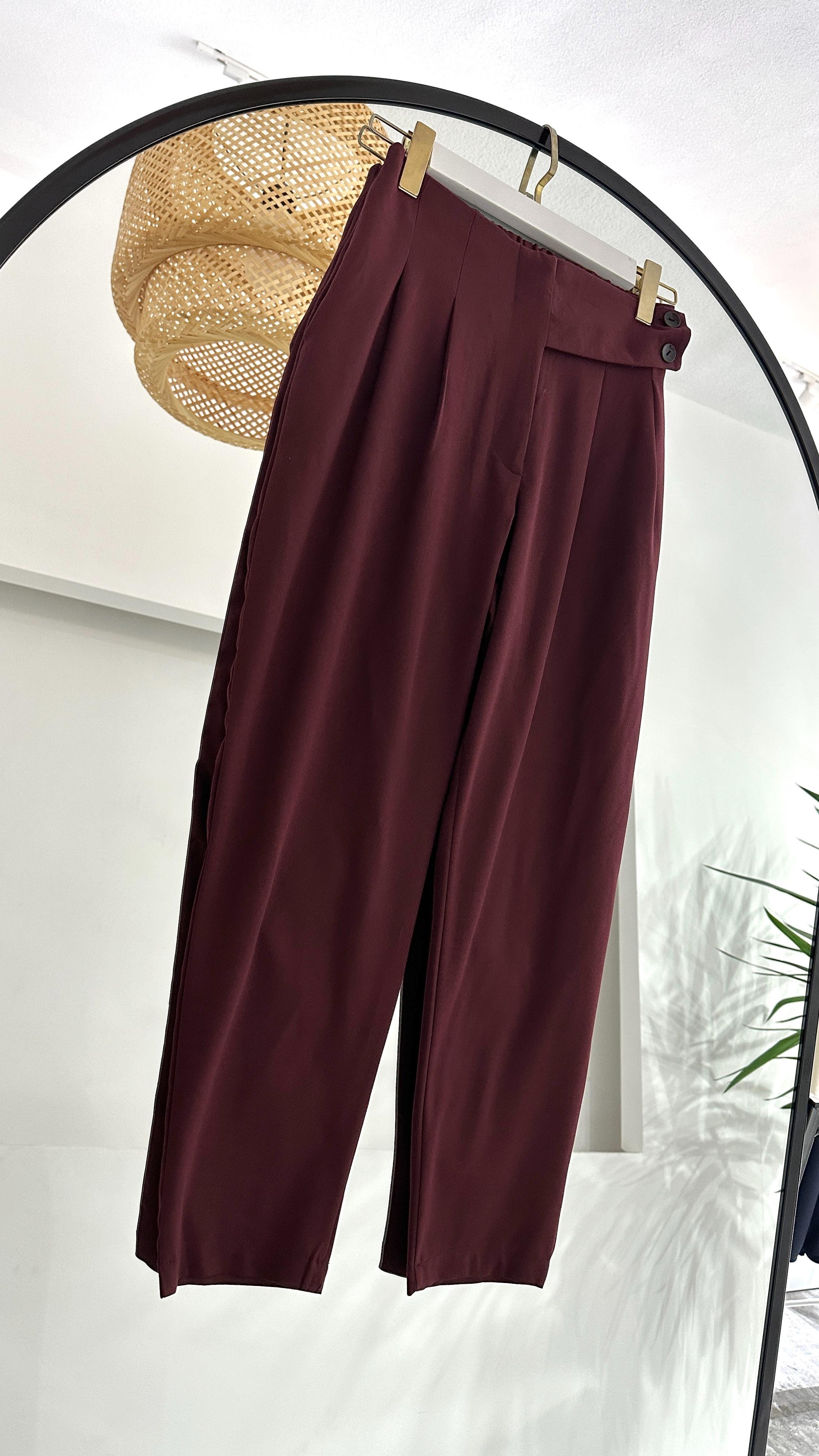 Sanda Lastikli Kumaş Bordo Pantolon