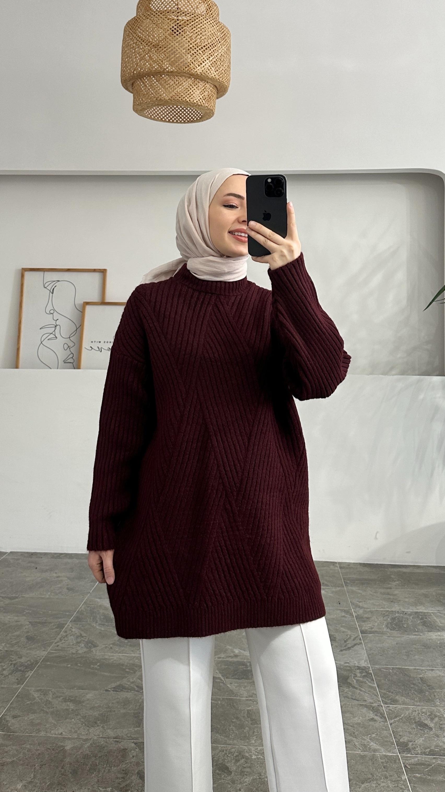 Sandey Zigzag Desen Kahverengi Kazak
