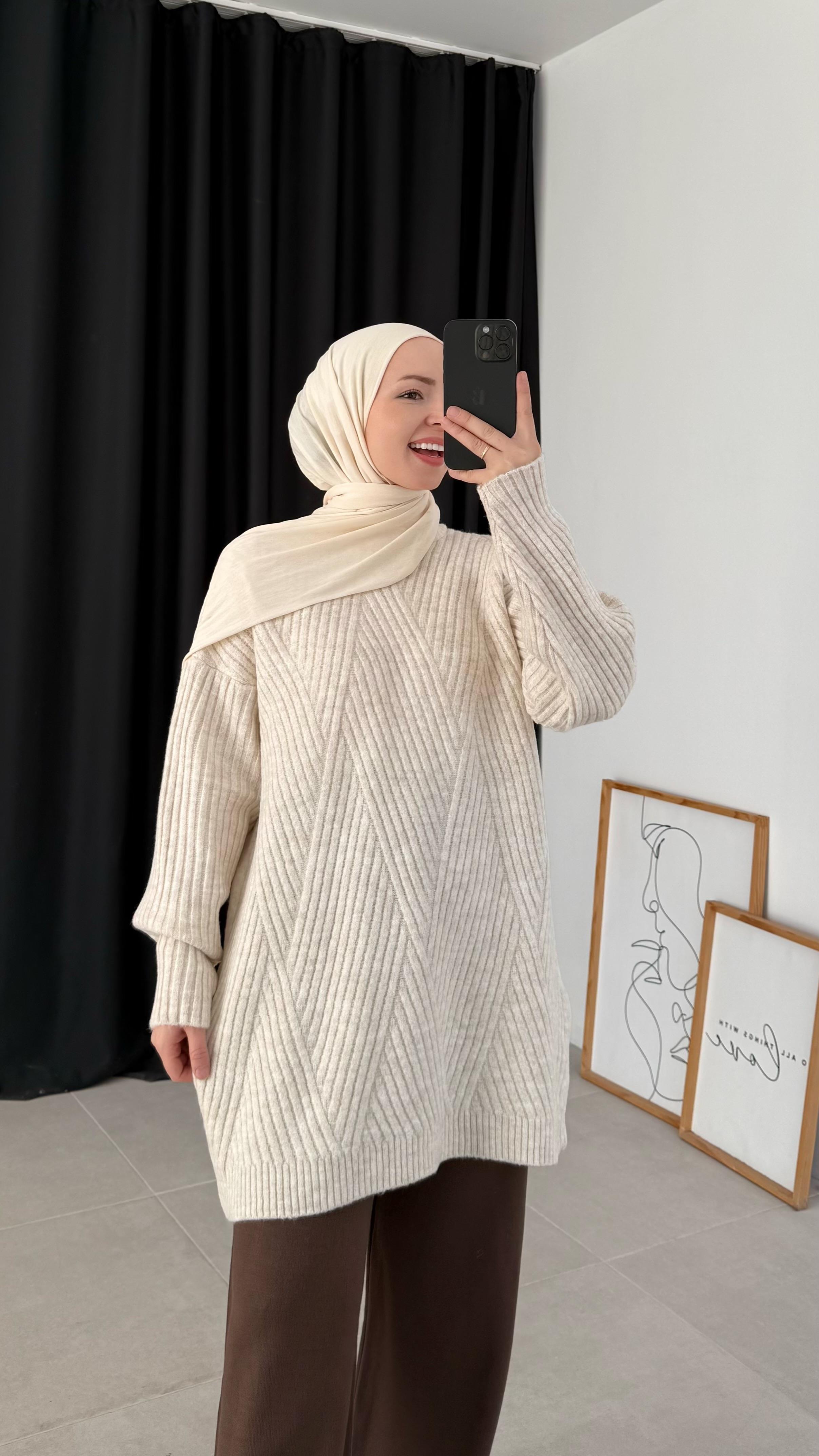 Sandey Zigzag Desen Krem Kazak (7852)