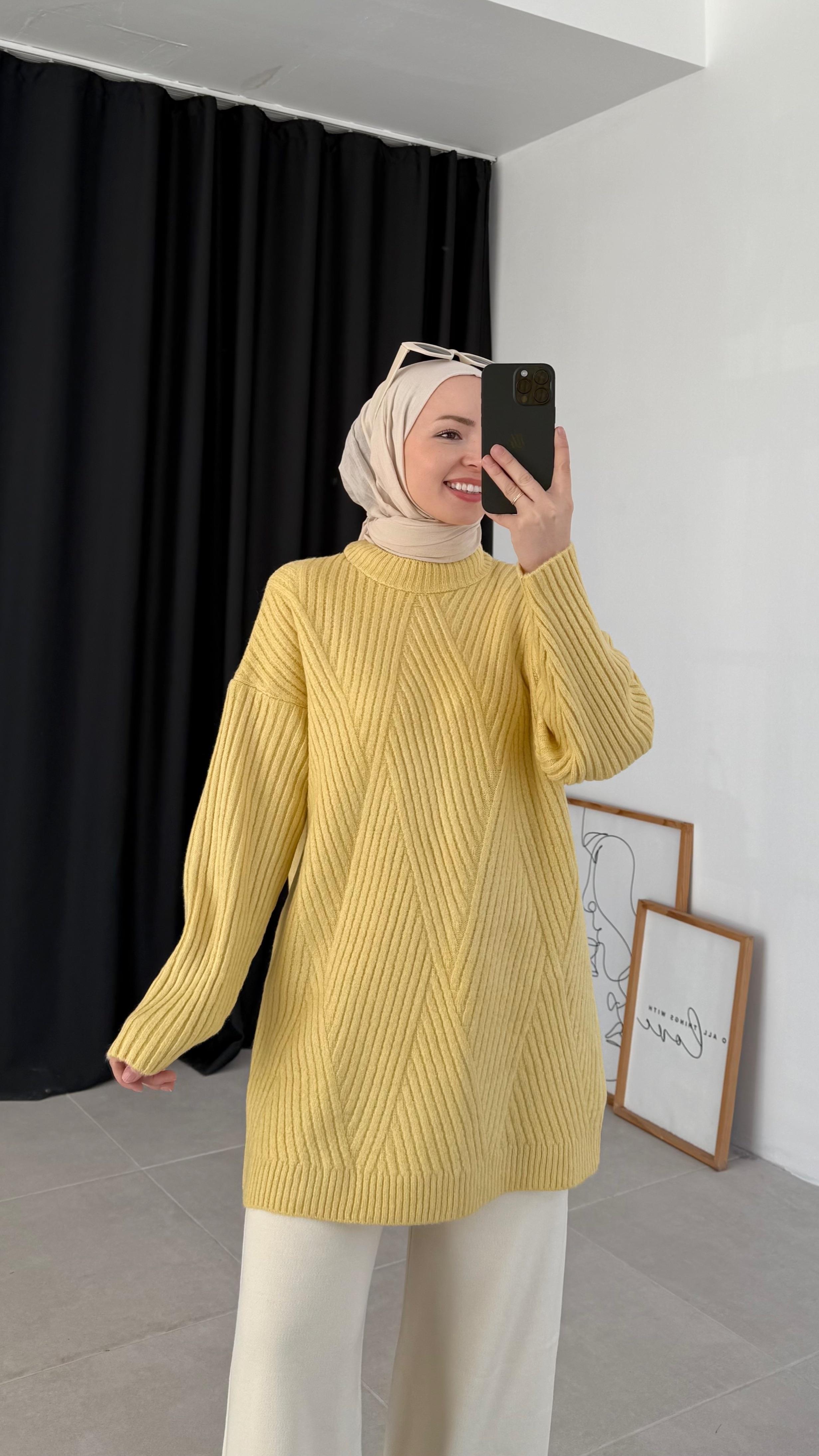 Sandey Zigzag Desen Sarı Kazak (7852)