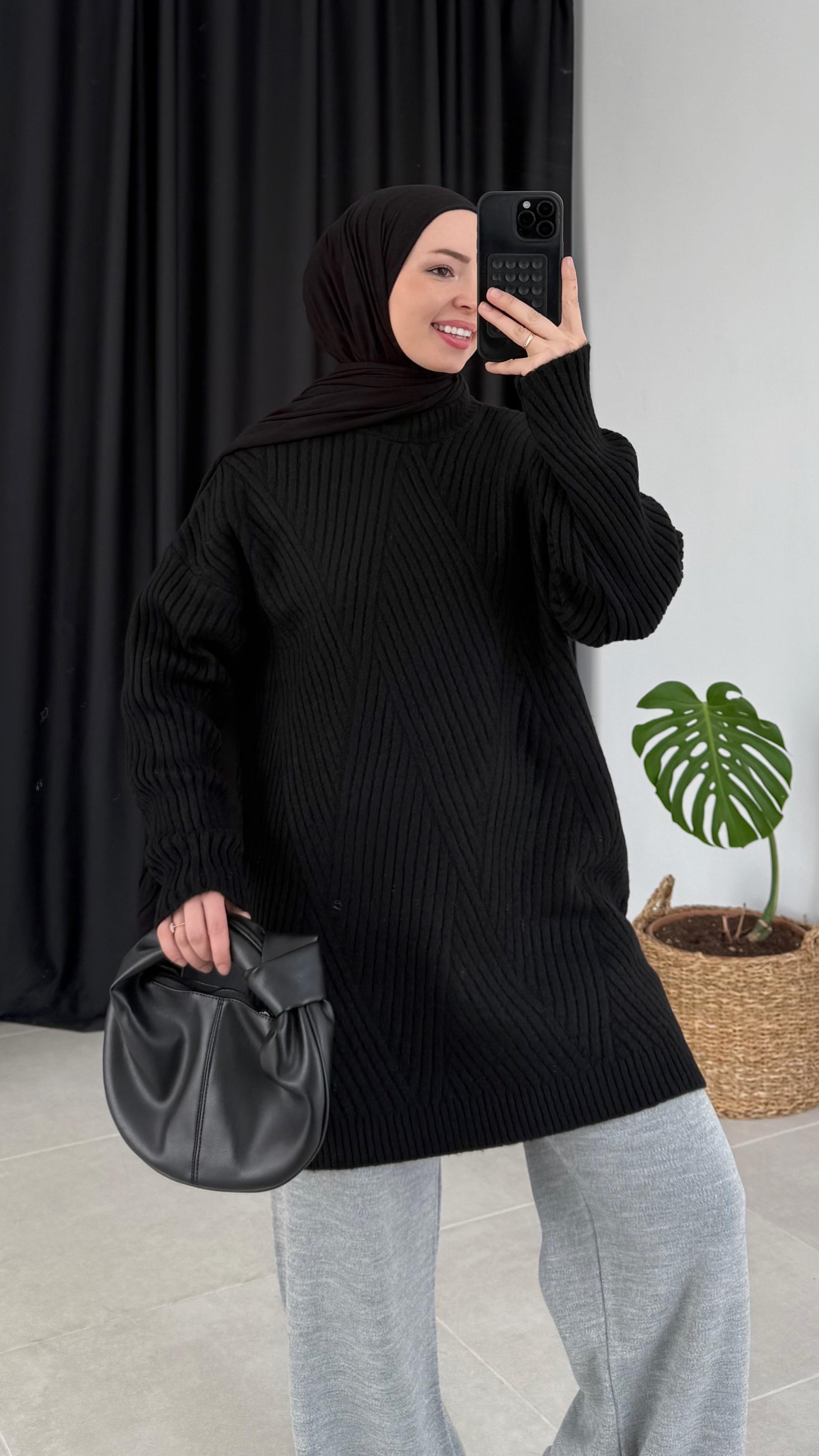 Sandey Zigzag Desen Siyah Kazak (7852)