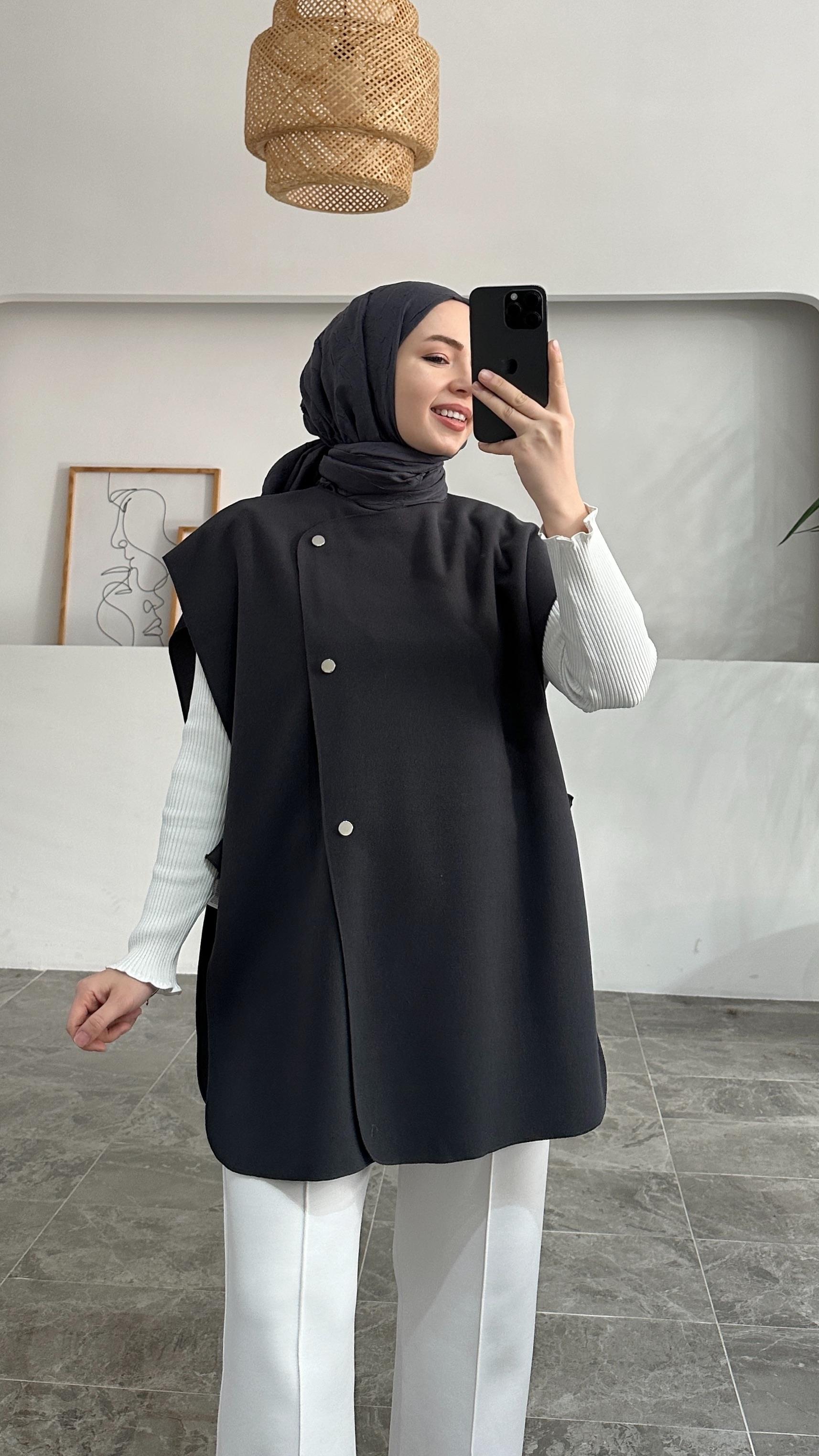 Saniel Premium Kalite Yırtmaçlı Kaşe Antrasit Yelek