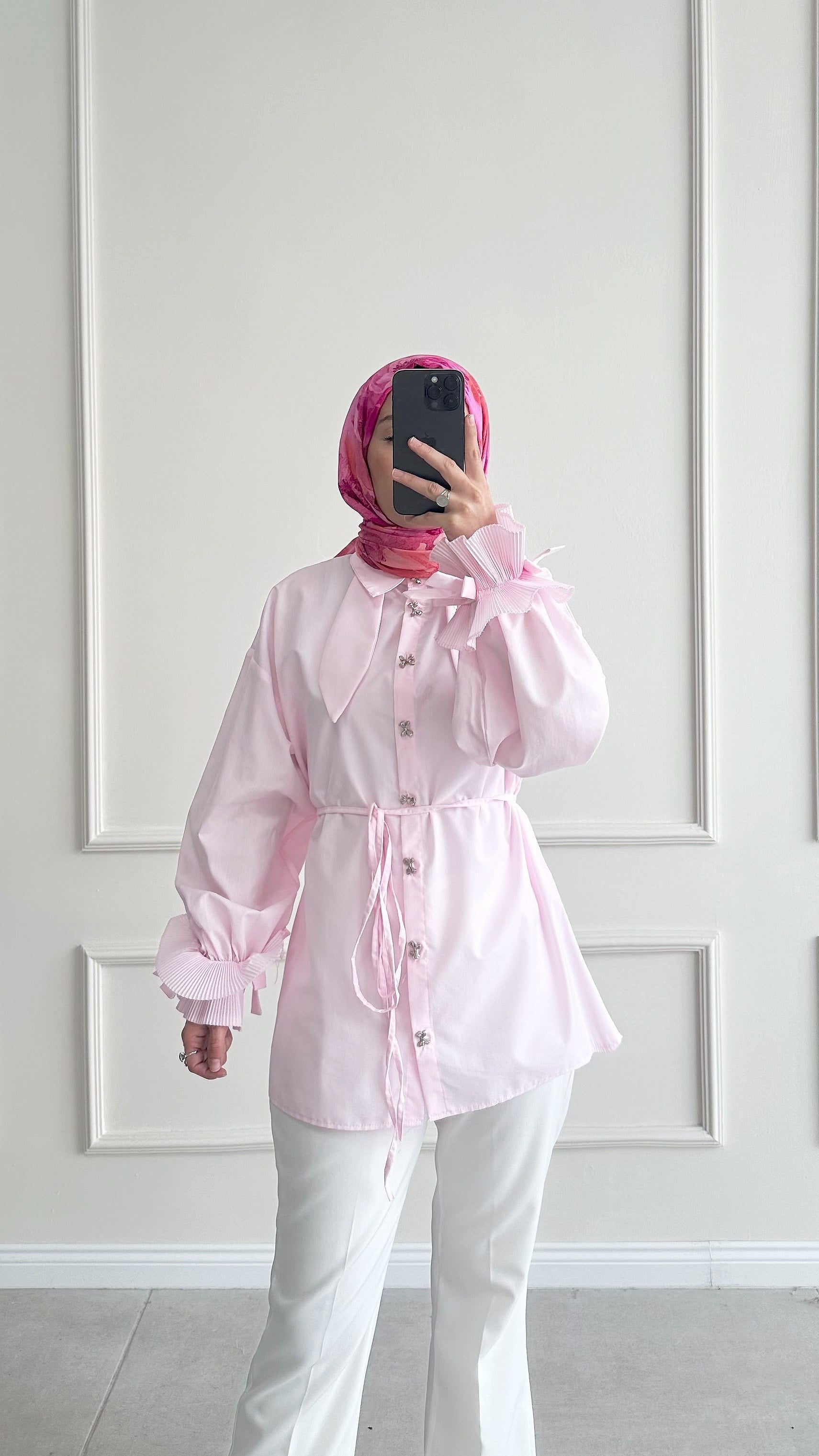 Santos Kol Tasarım Pembe Gömlek
