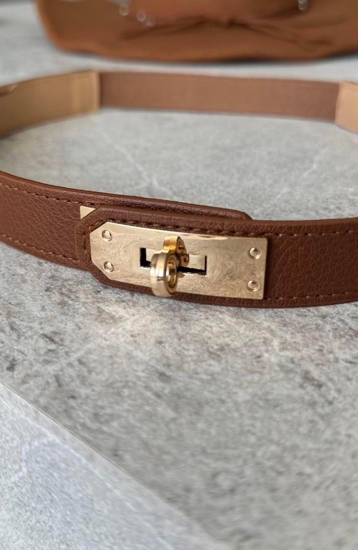 Sayyer Gold Tokalı Lastikli Taba Kadın Kemeri