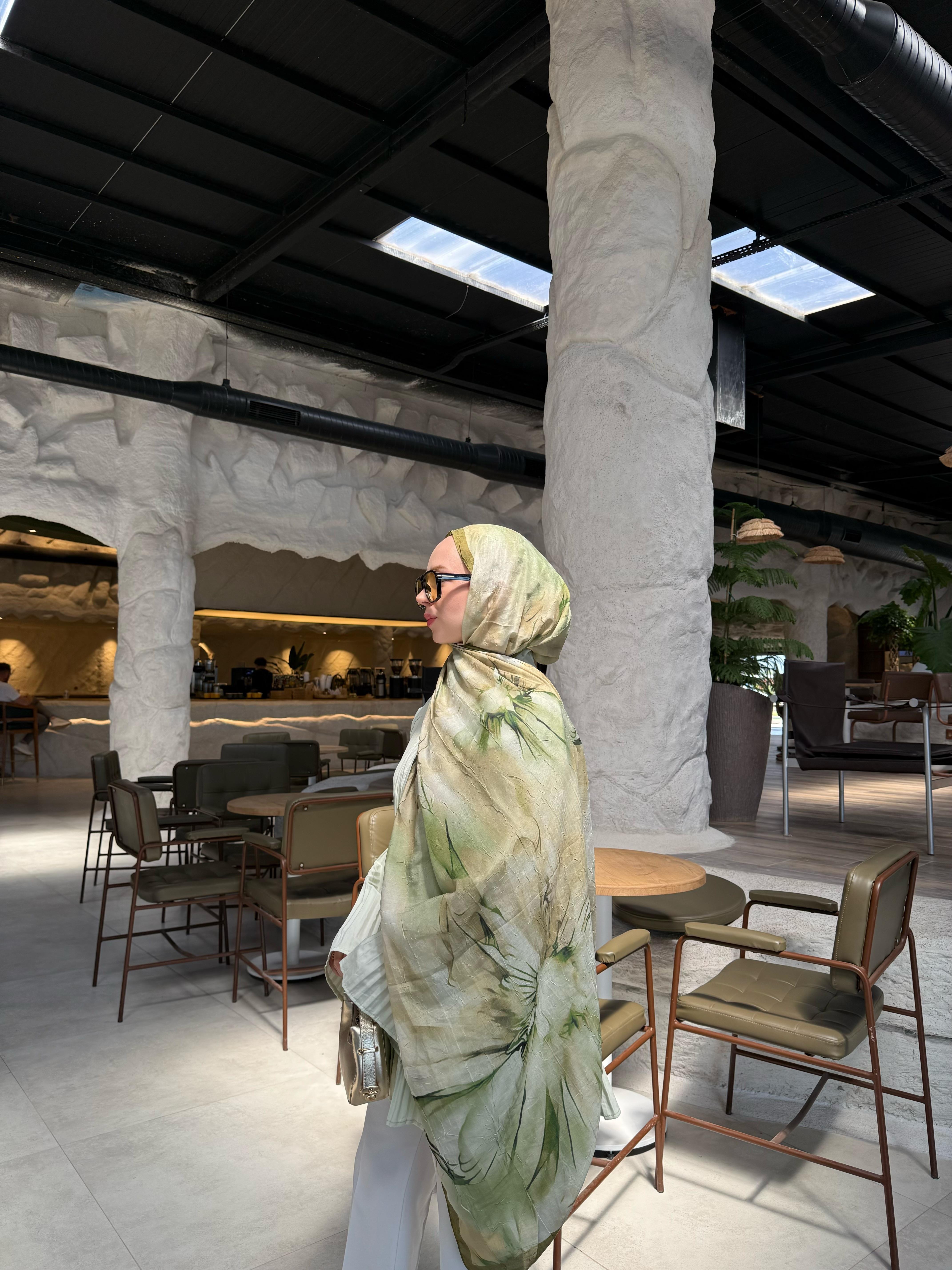 Scarf Desenli Pamuklu Yeşil Şal 