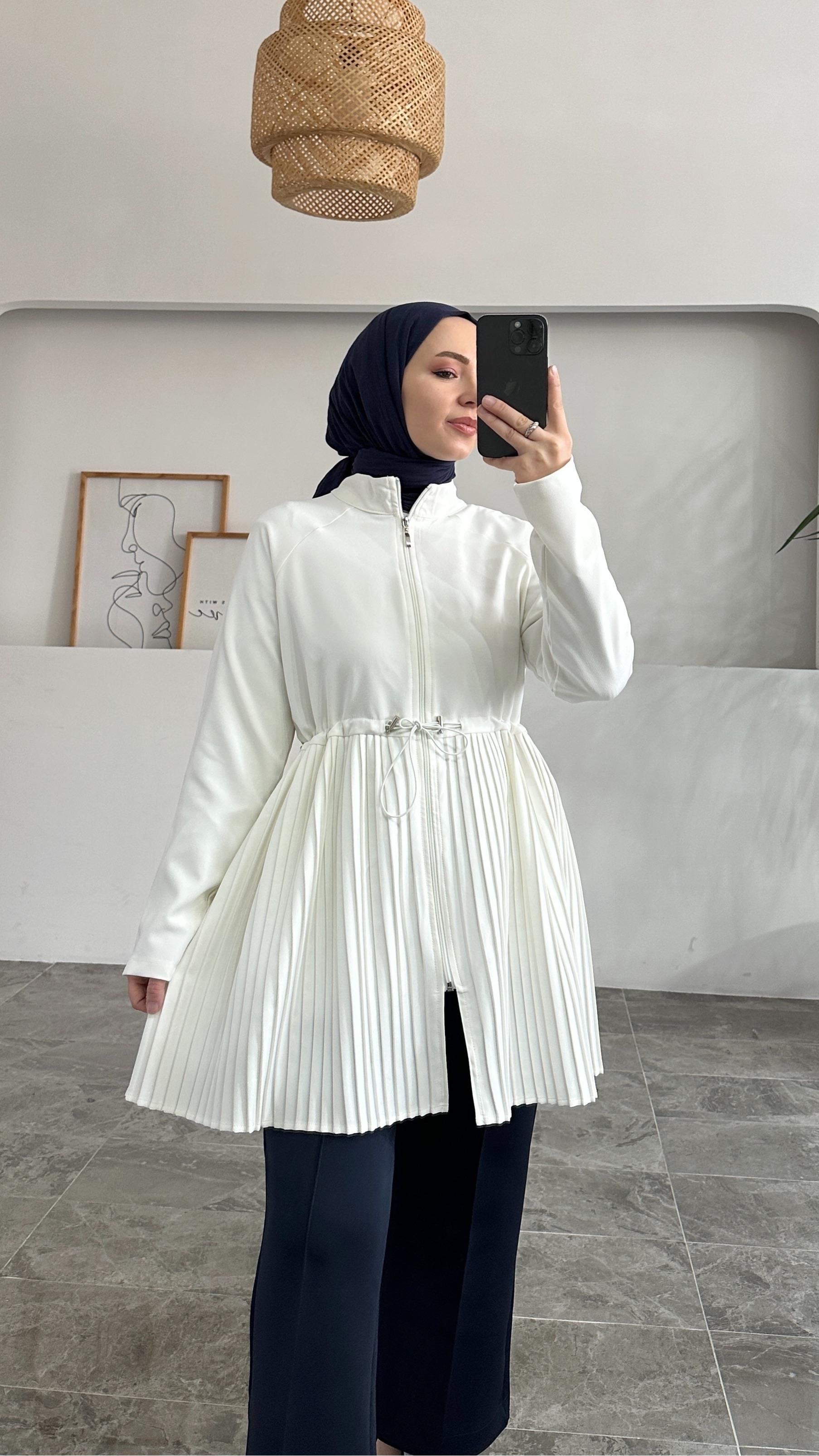 Senny Belden Piliseli Premium Beyaz Ceket