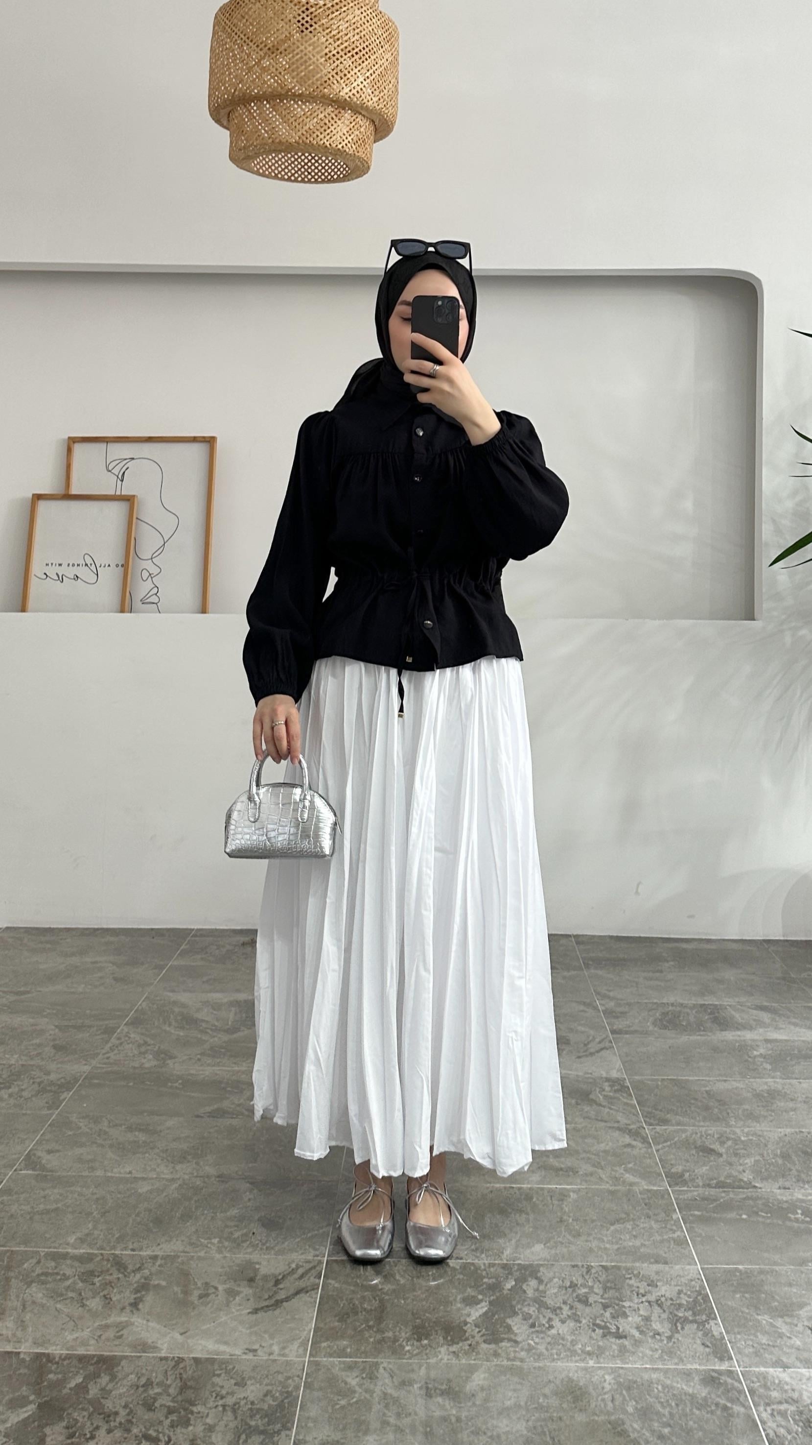 Soffie Belden Bağlamalı Siyah Gömlek