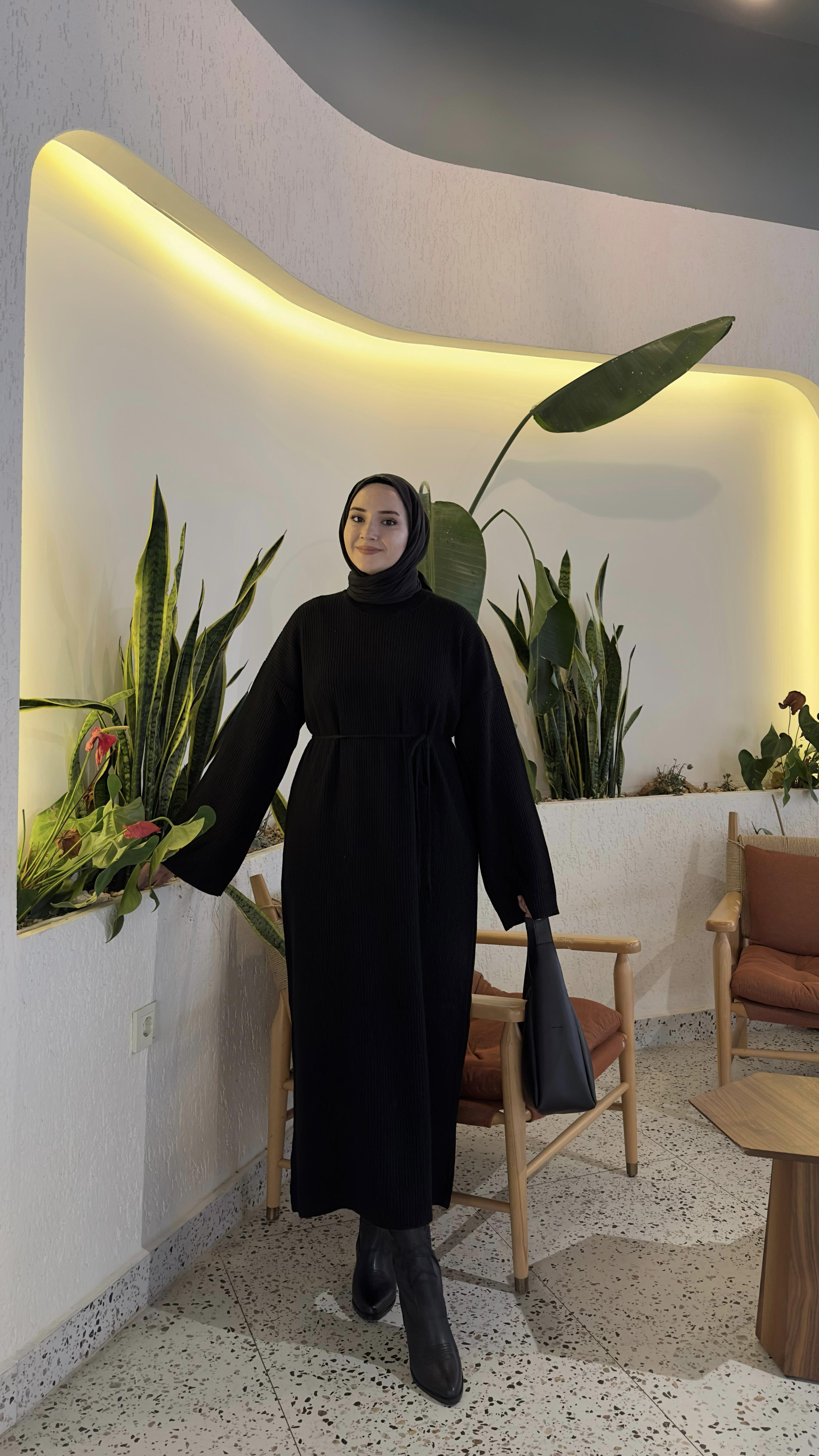 Sophia Siyah Fitilli Triko Elbise