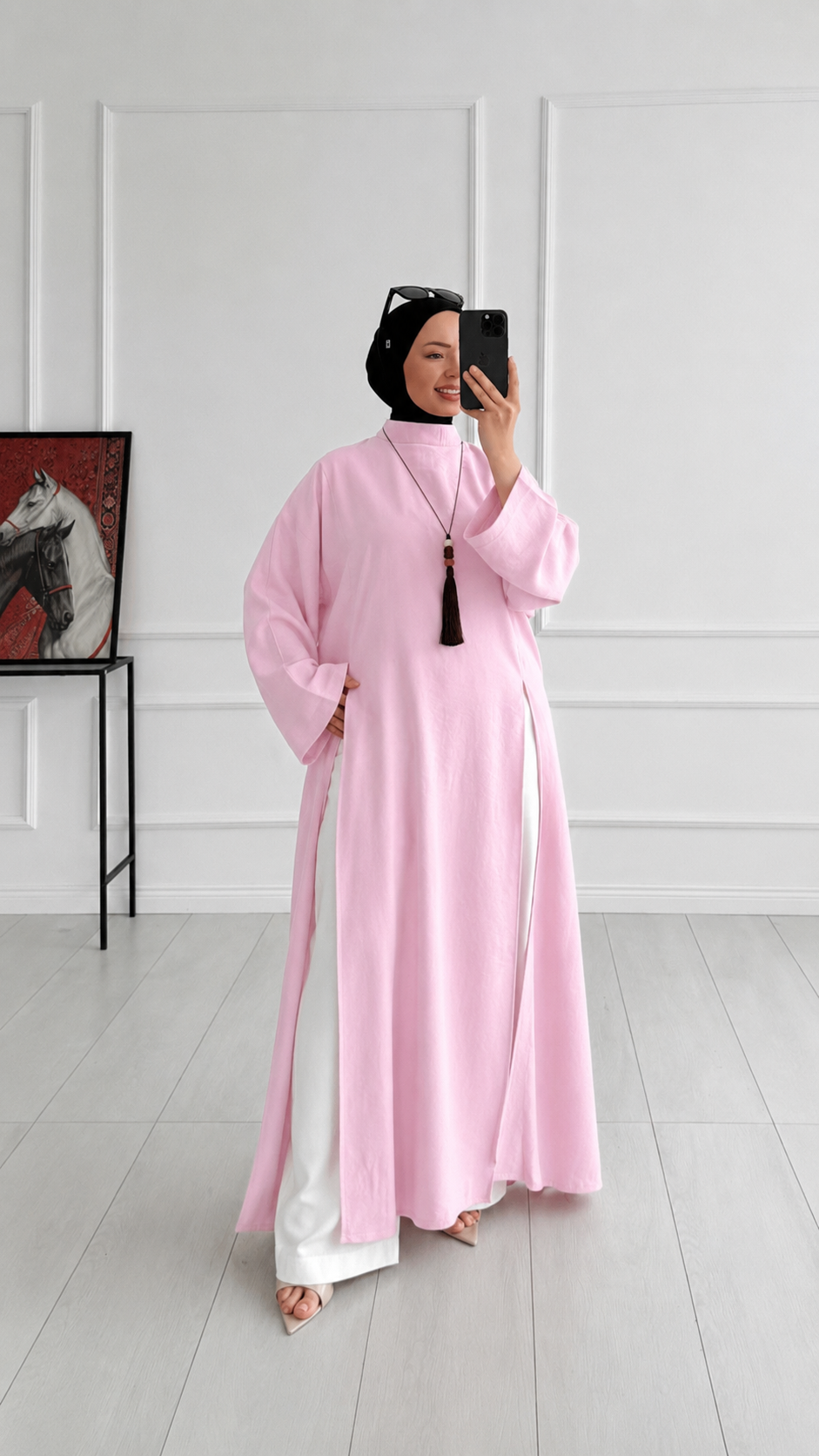 Sopi Oversize Arabic Yırtmaçlı Pembe Tunik 