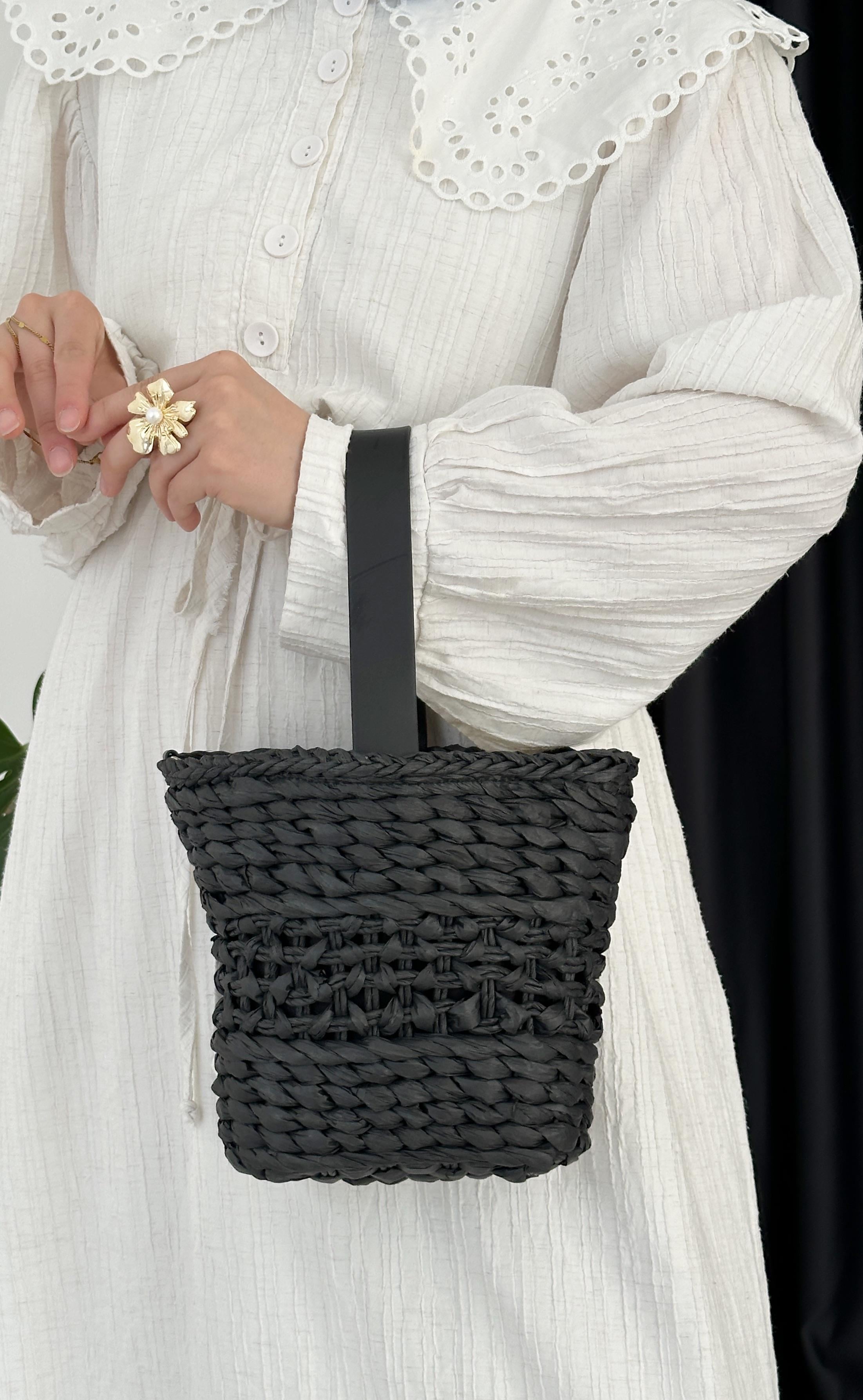 Tanya Siyah Deri Saplı Çapraz/El Çanta