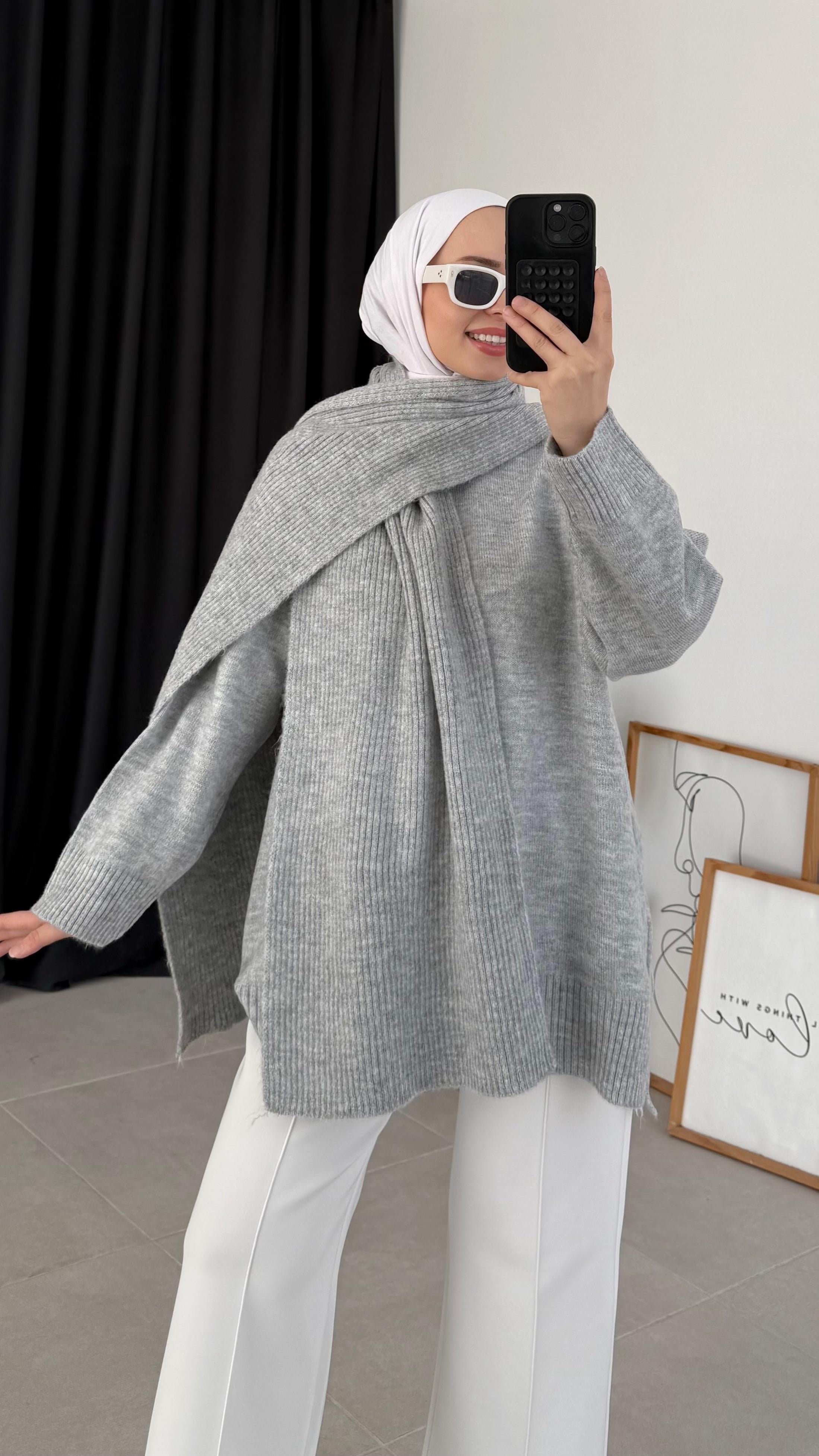 Taro Atkılı Gri Triko Kazak (8634)