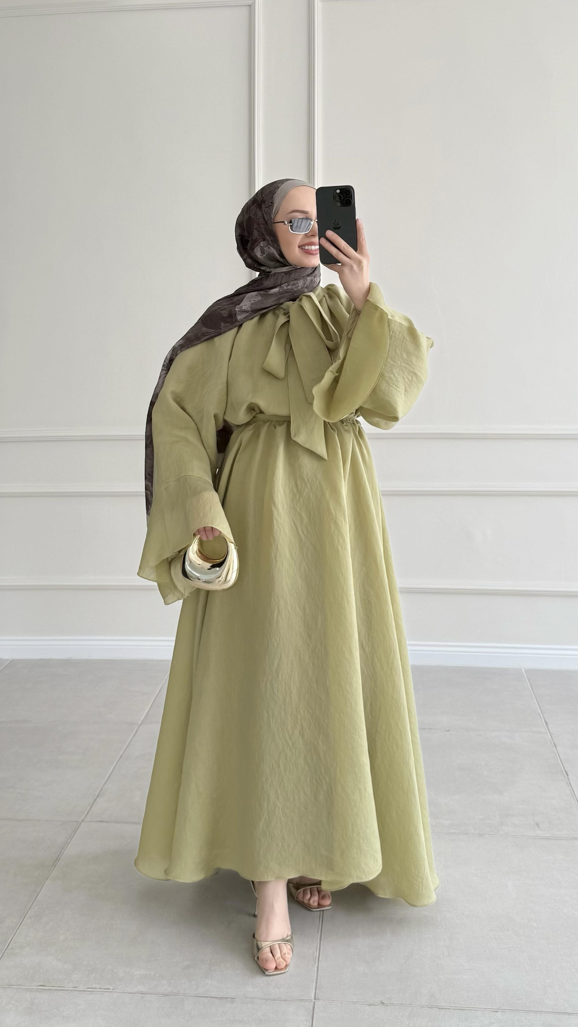 Tatya Boyun Bağlamalı Yeşil Elbise 