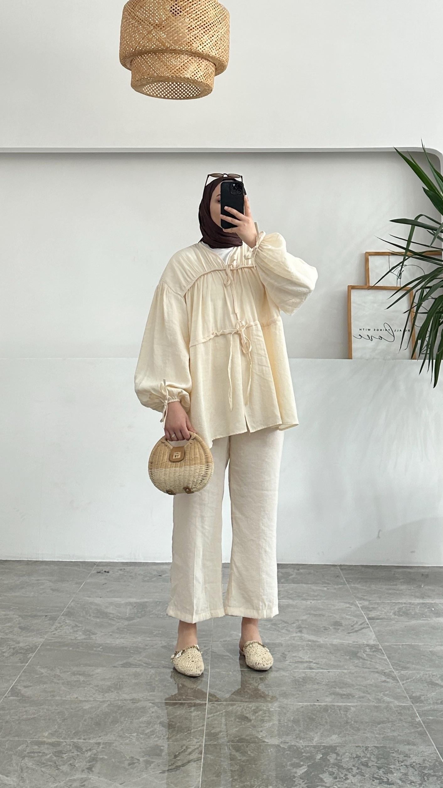 Tensel Büzgülü Krem Takım