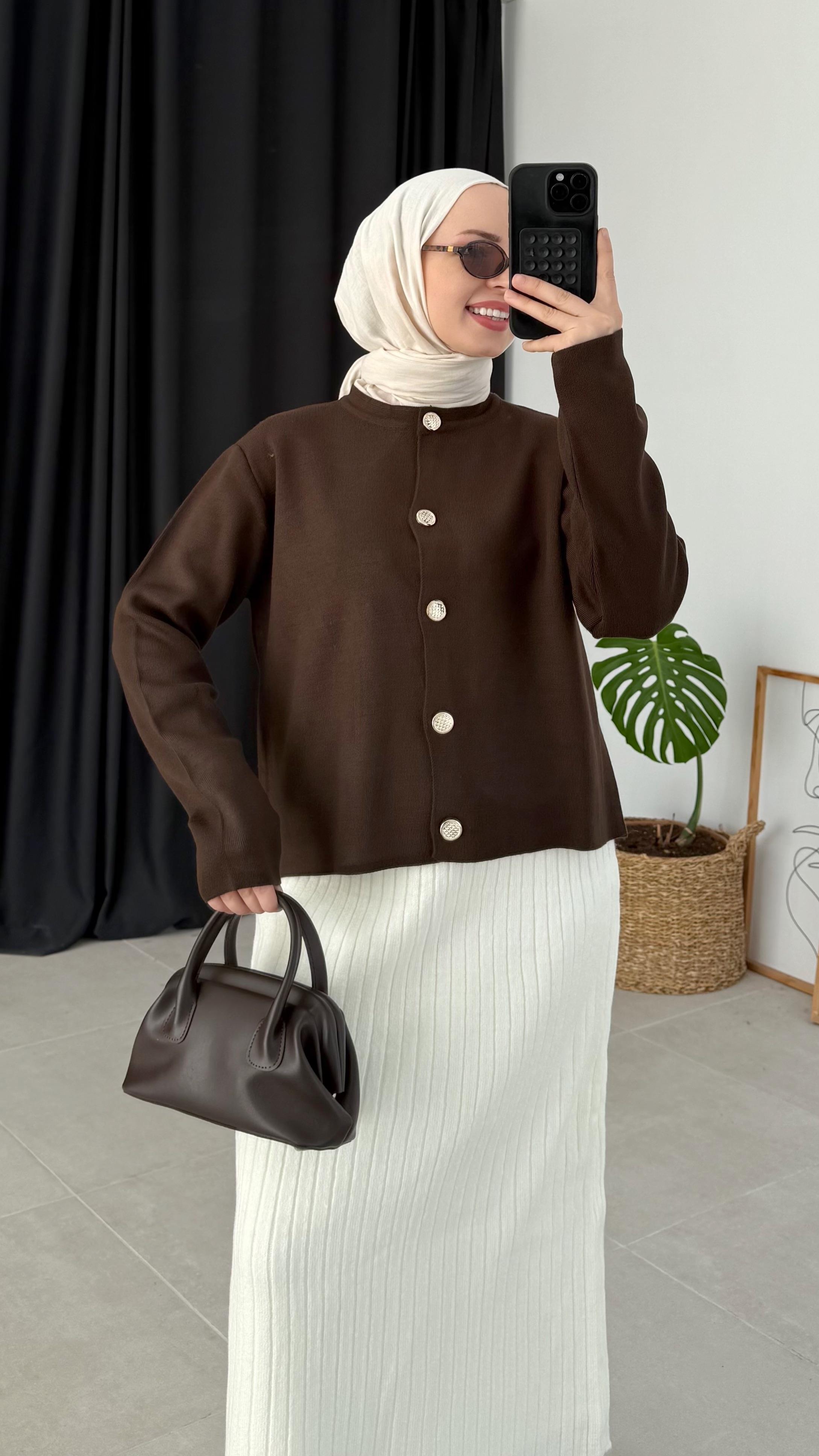 Ursula Zara Model Düz Kahverengi Kısa Triko Hırka  (2797)