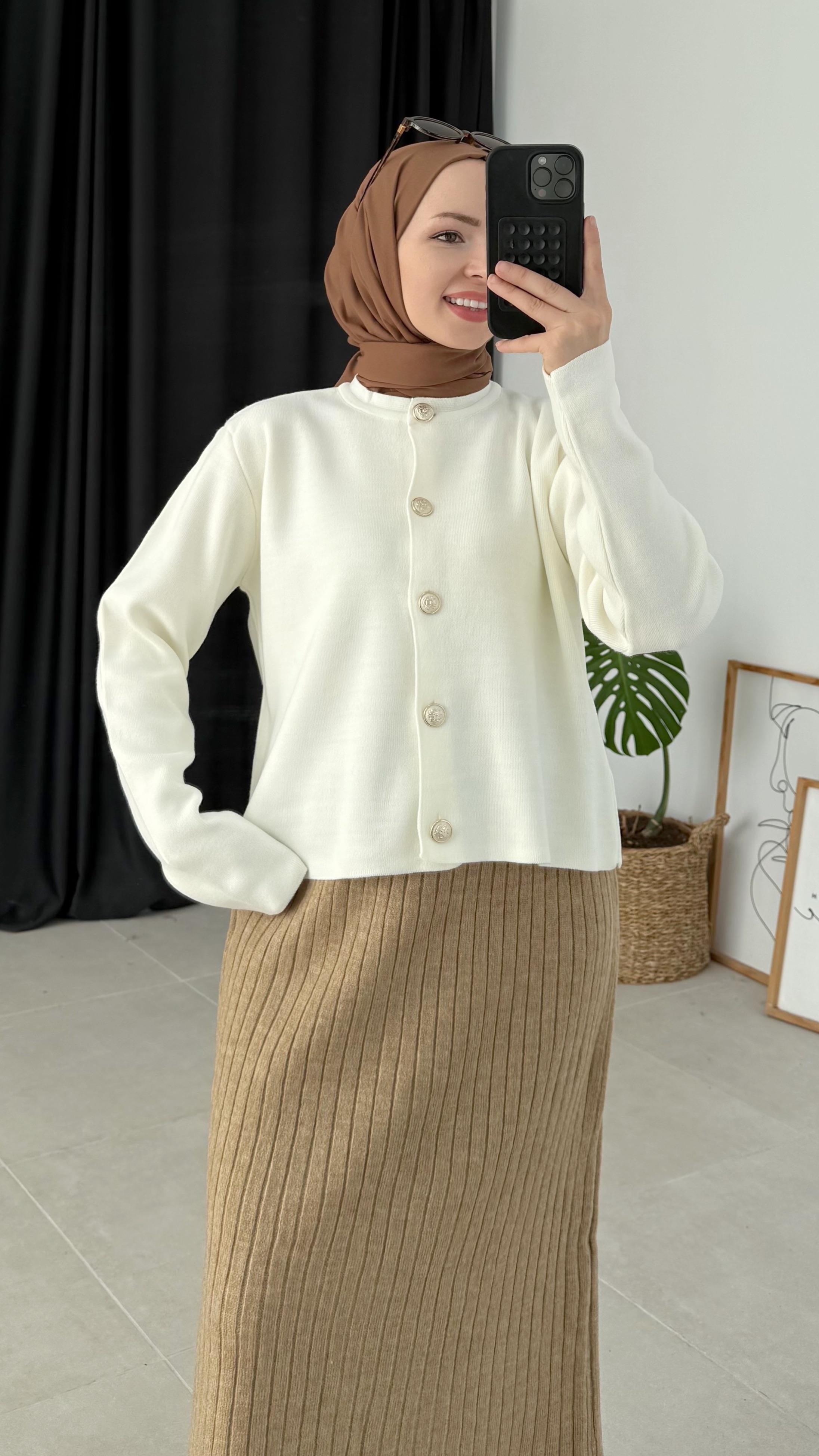 Ursula Zara Model Düz Kırık Beyaz Kısa Triko Hırka  (2797)