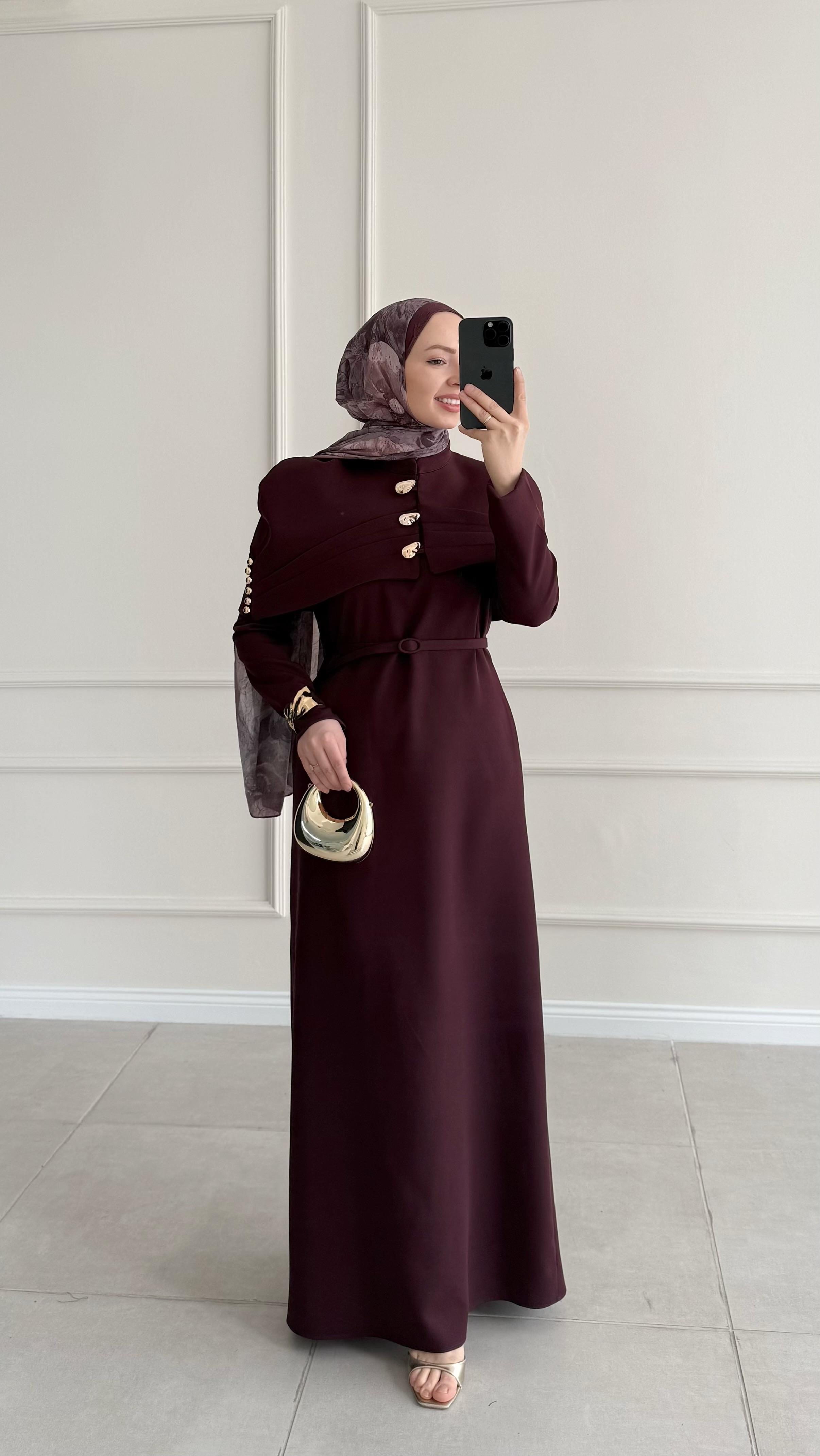 Valeria Bolerolu Premıum Bordo Elbise