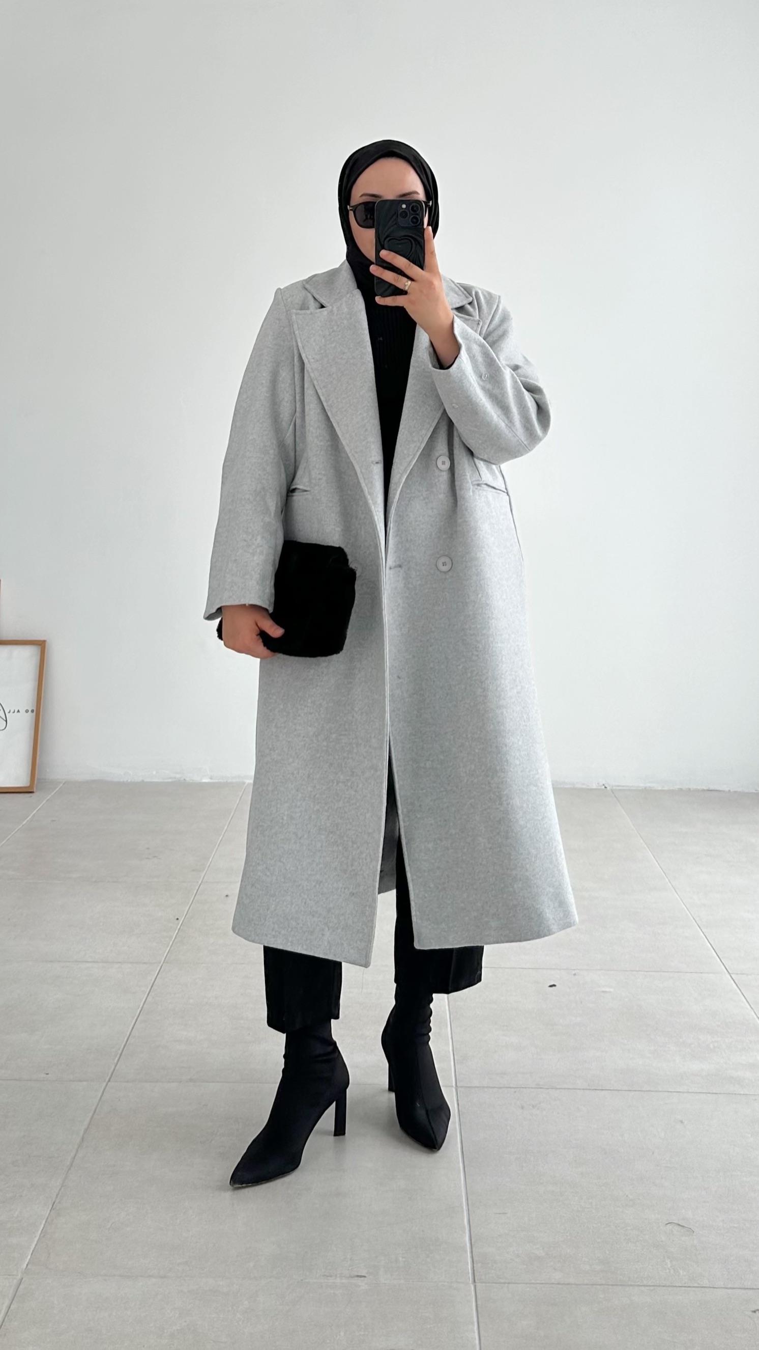 Wando Kürk Detaylı Kaşe Gri Kaban