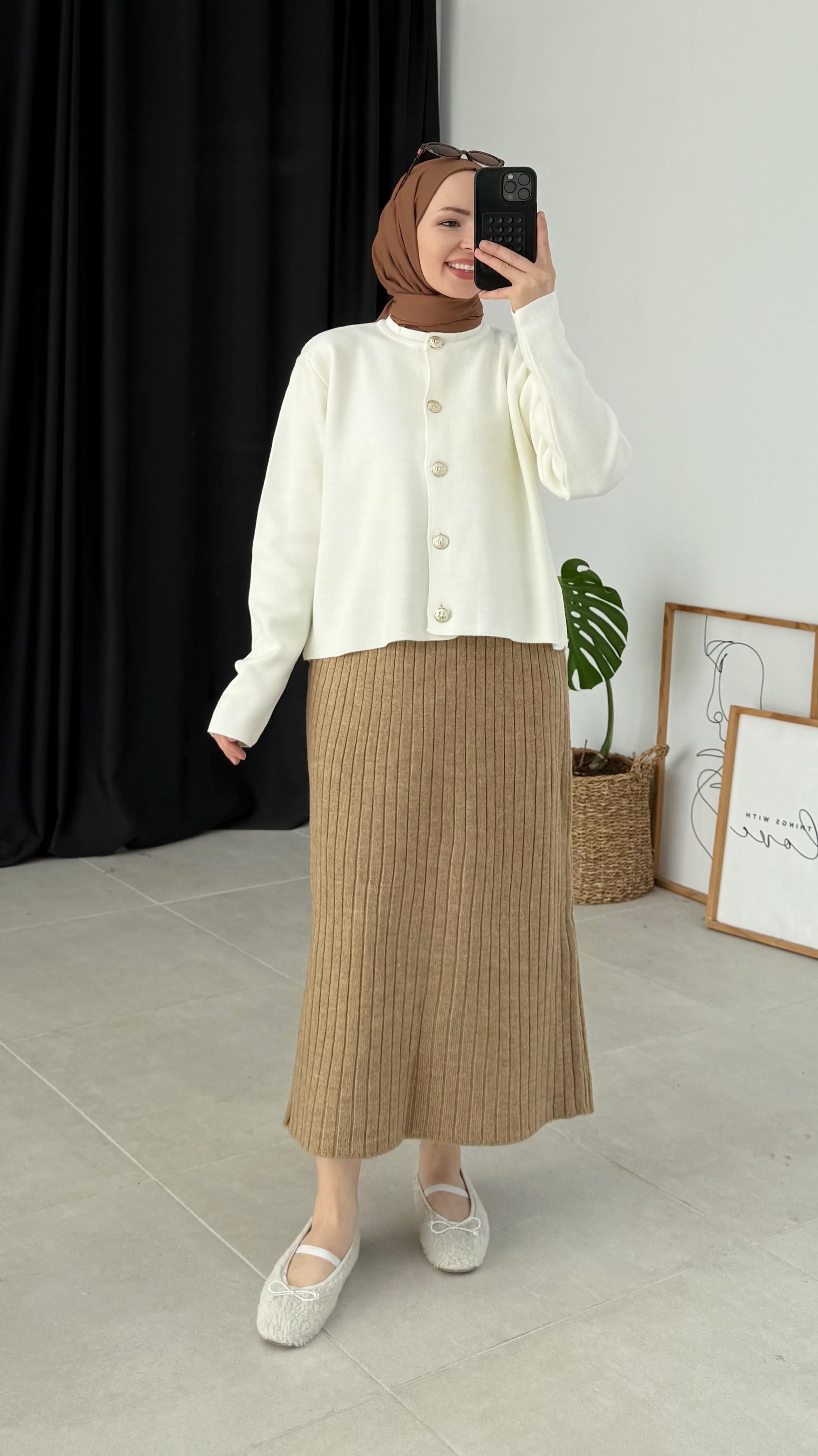 Wanol Triko Fitilli Sütlü Kahve Etek