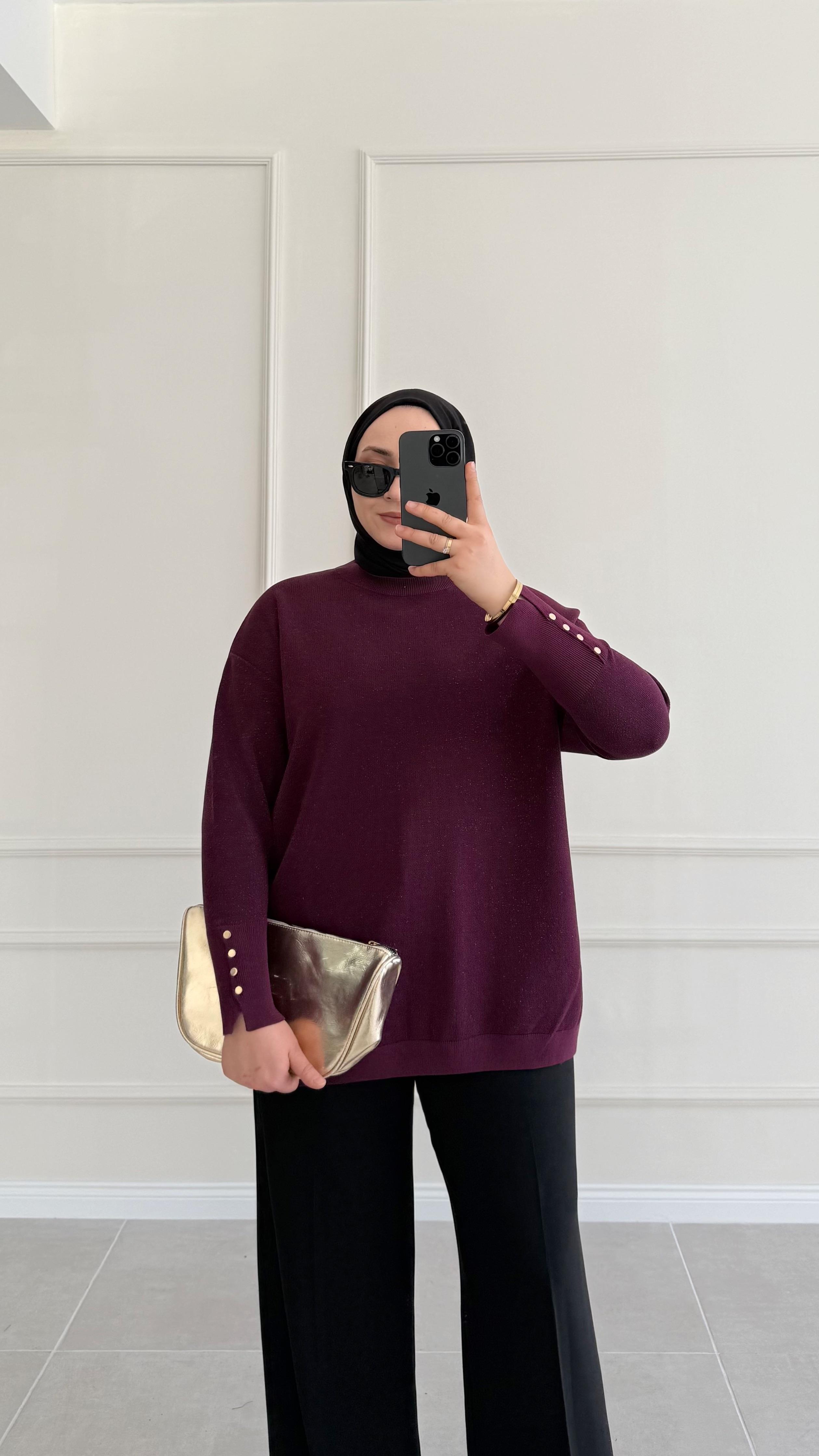 Wiso Kol Düğmeli Bordo Kazak 