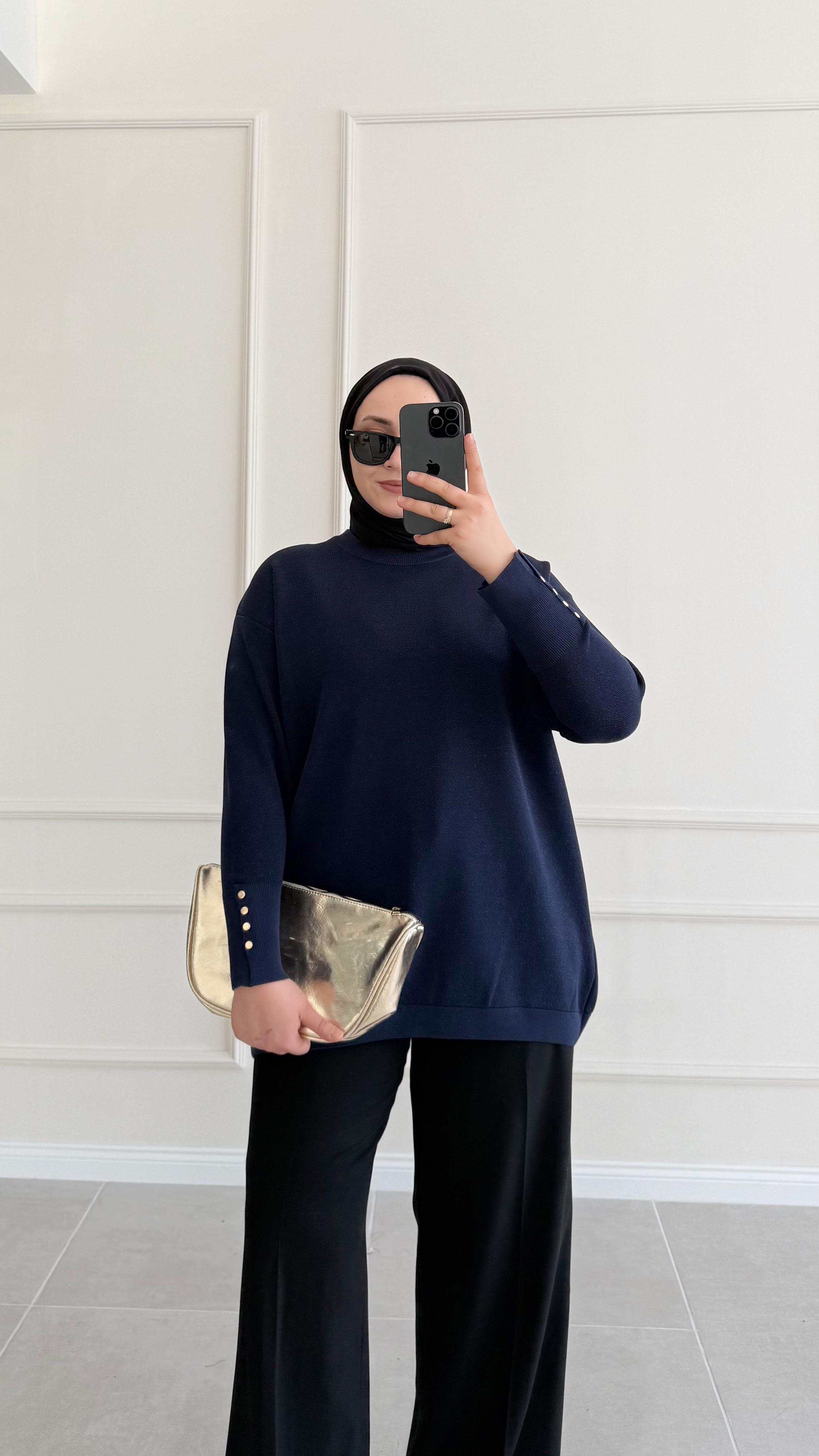 Wiso Kol Düğmeli Lacivert Simli Kazak 