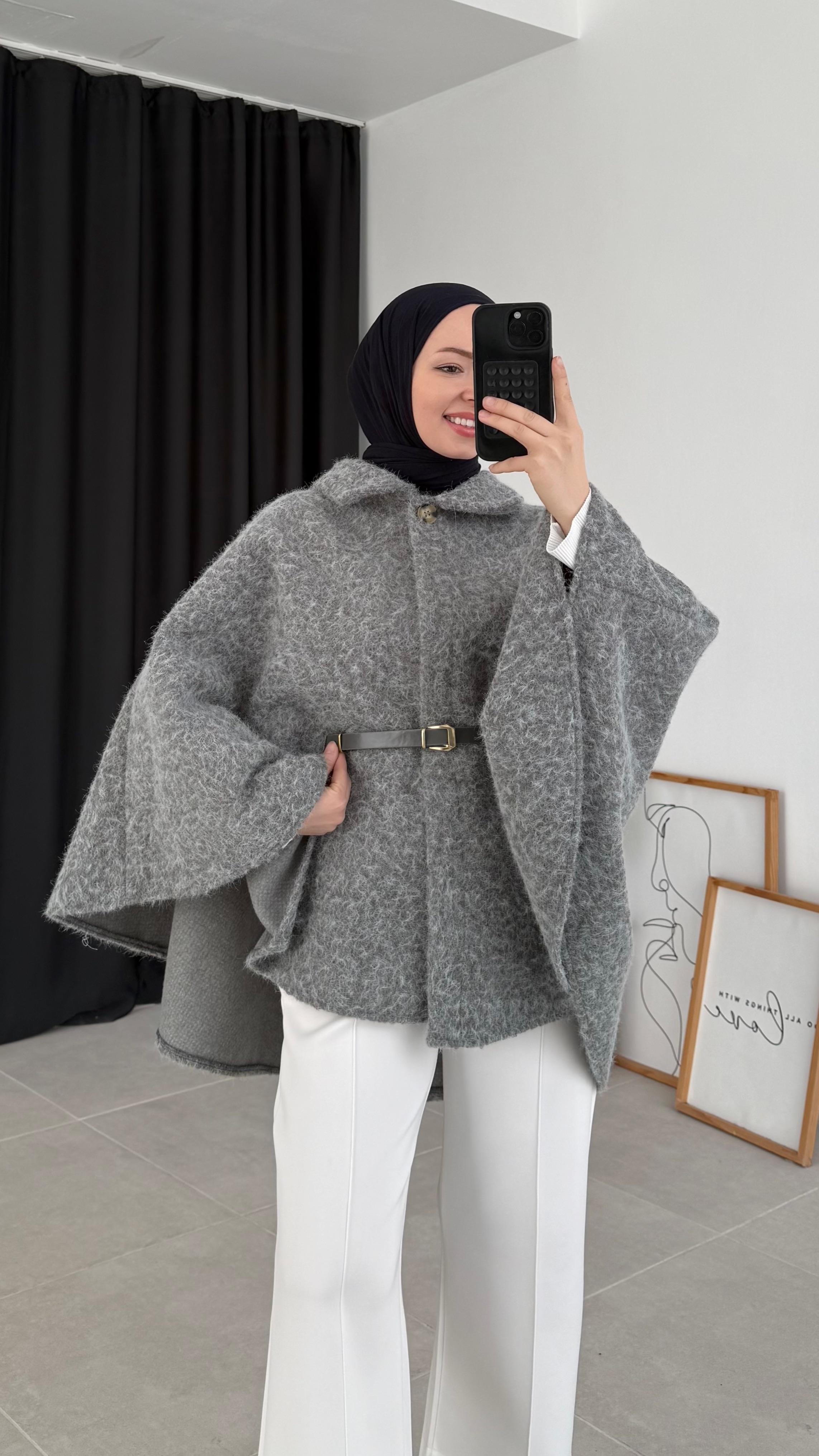 Wonder Pelerin Gri Kaşe Kap