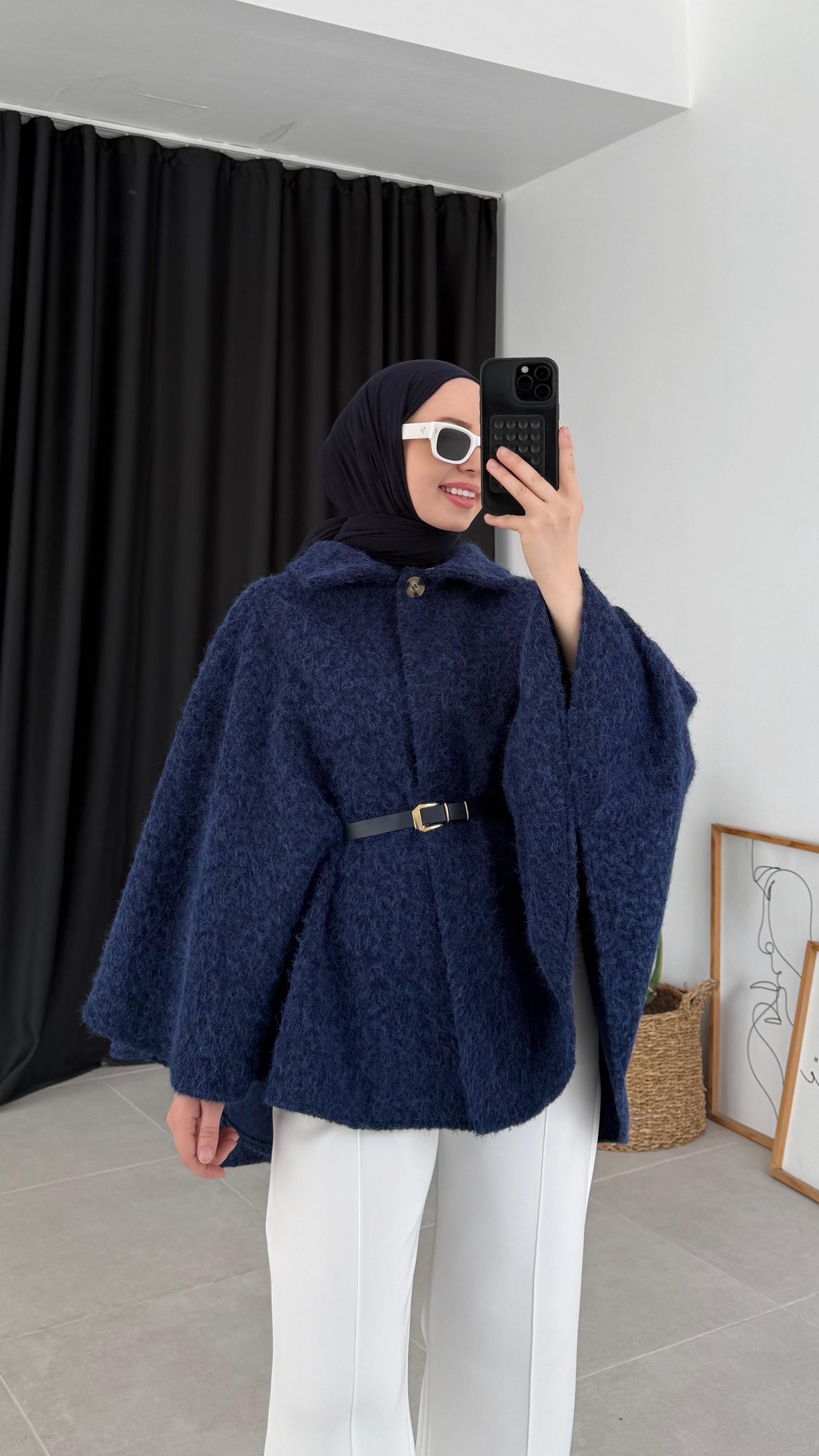 Wonder Pelerin Lacivert Kaşe Kap