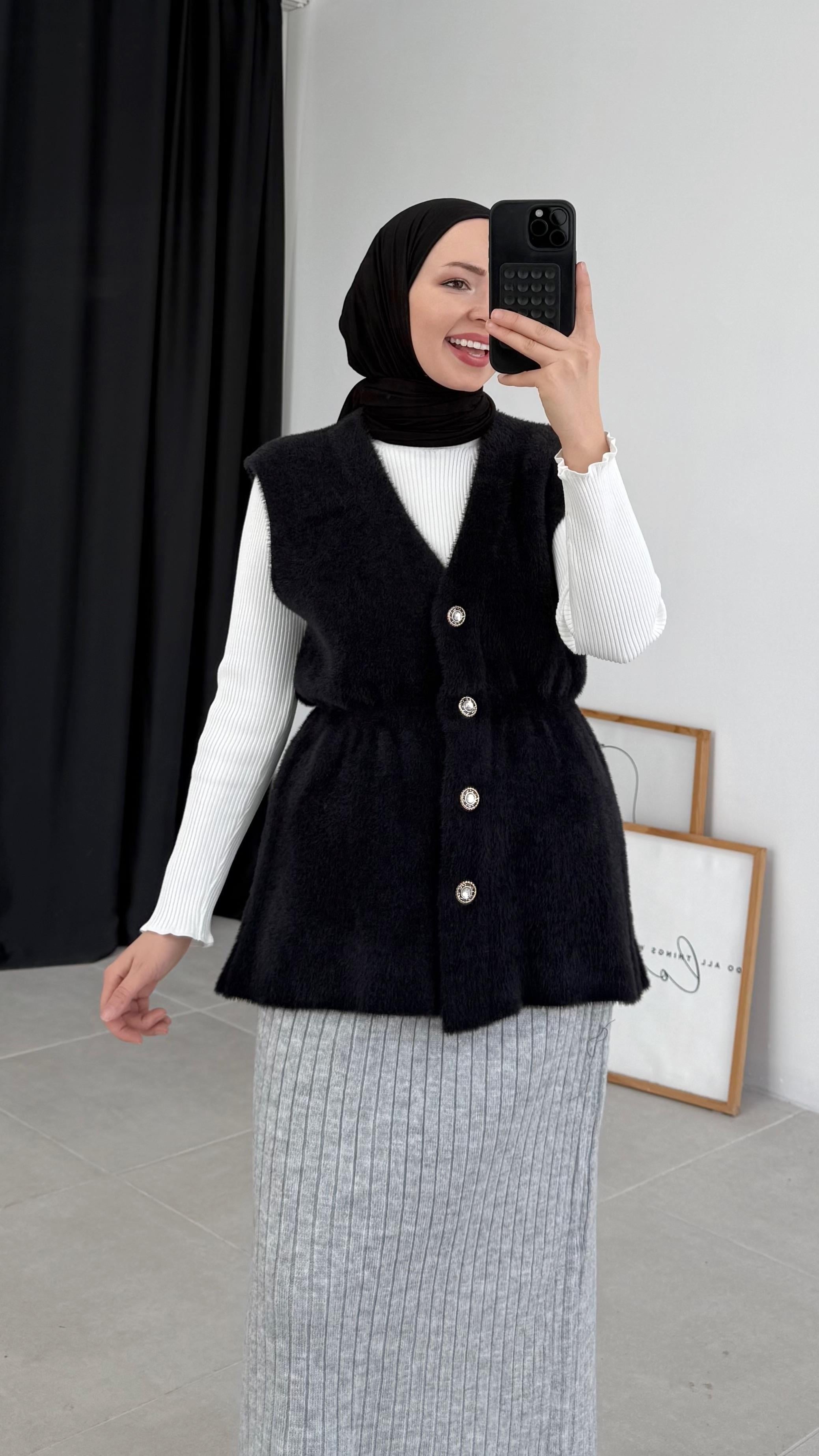 Yalon Angora Premıum Siyah Yelek