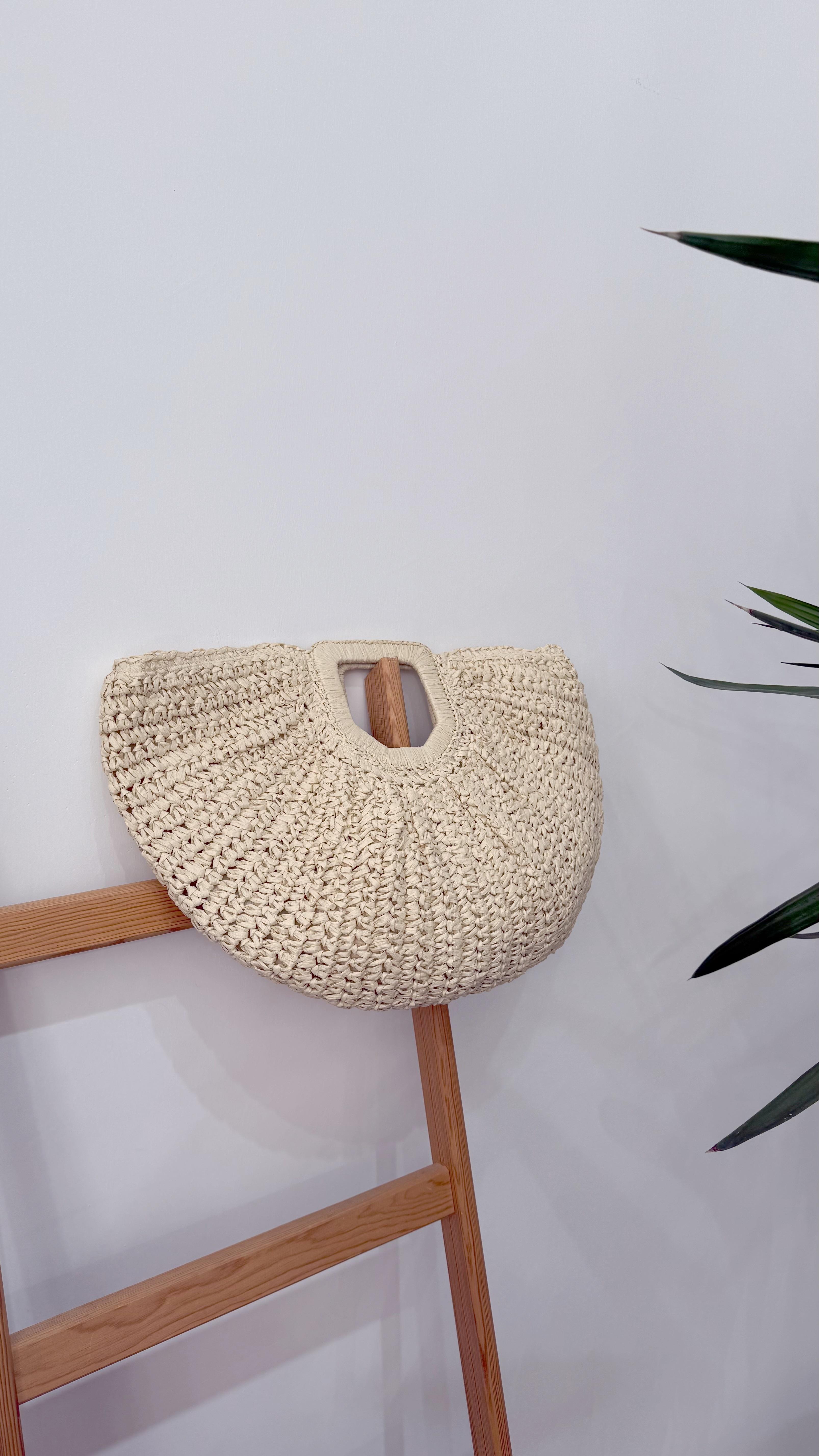 Yelpaze Hasır Krem Çanta