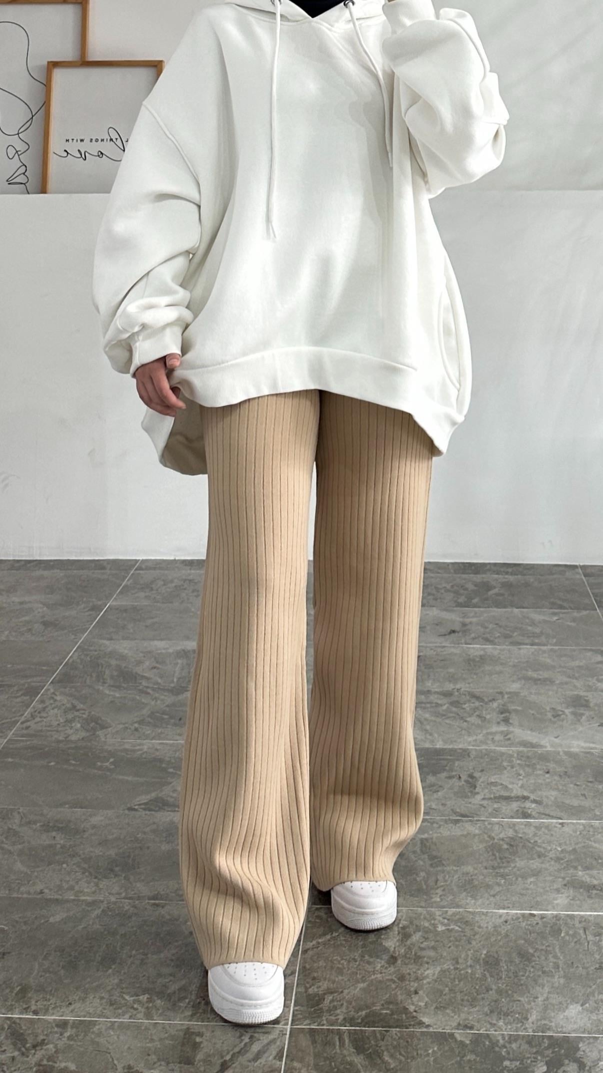 Yoka Bej Fitilli Triko Pantolon