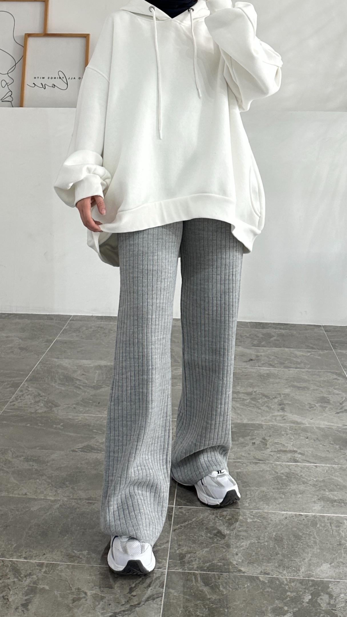 Yoka Gri Fitilli Triko Pantolon